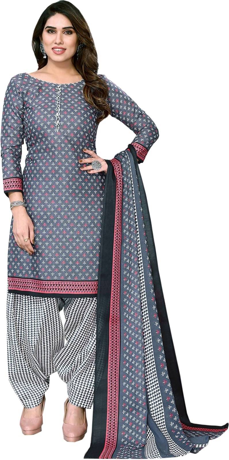 Rajnandini Unstitched Cotton Blend Printed Dress Material - Grey ( Pack of 1 )     			Rajnandini Unstitched Cotton Blend Printed Dress Material - Grey ( Pack of 1 )