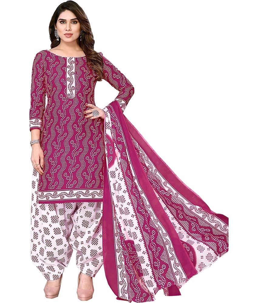 Rajnandini Unstitched Cotton Blend Printed Dress Material - Pink ( Pack of 1 ) - Unstitched Fabrics | Buy online on ZillyBuy
