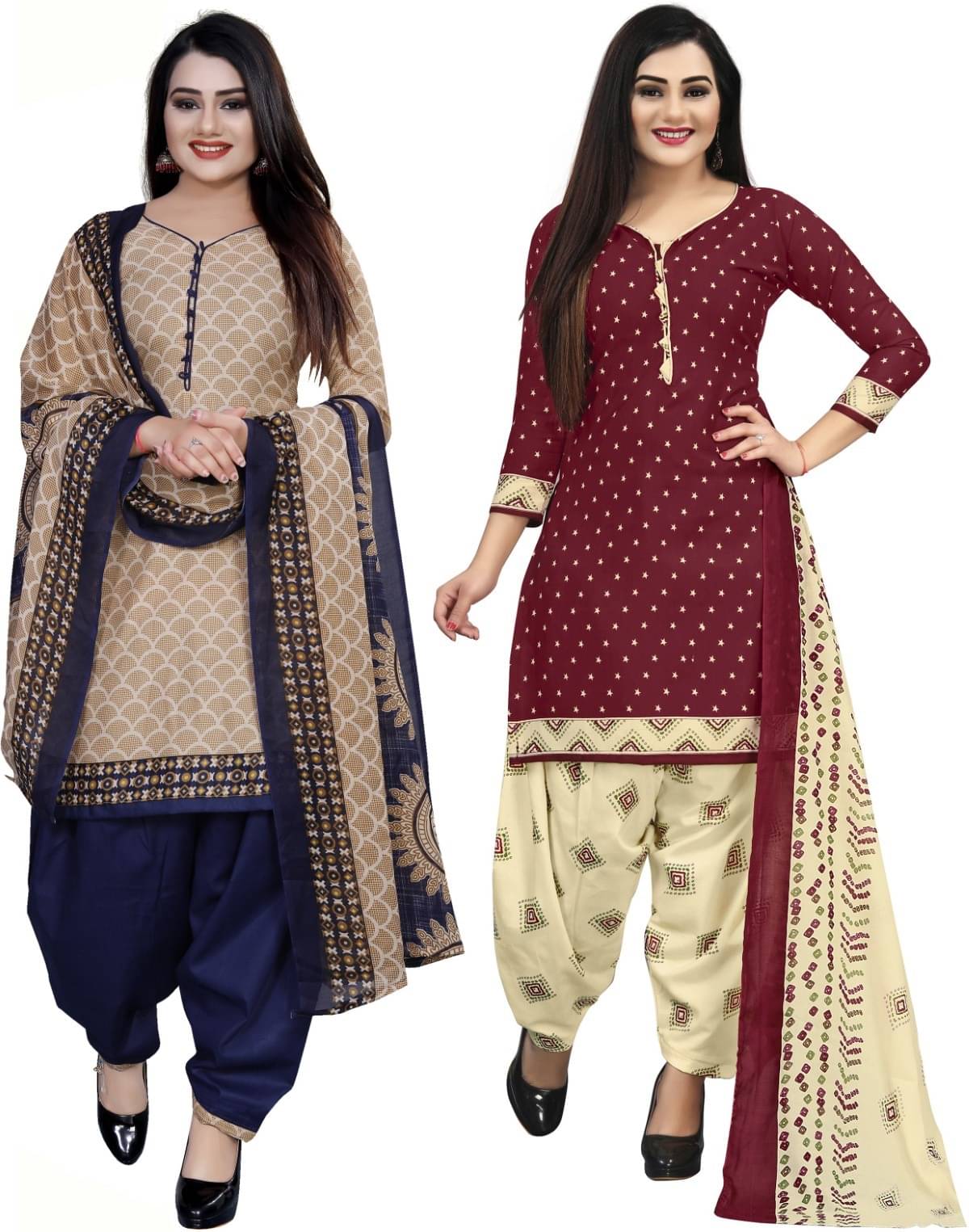     			Rajnandini Unstitched Cotton Blend Printed Dress Material - Multicolor ( Pack of 2 )