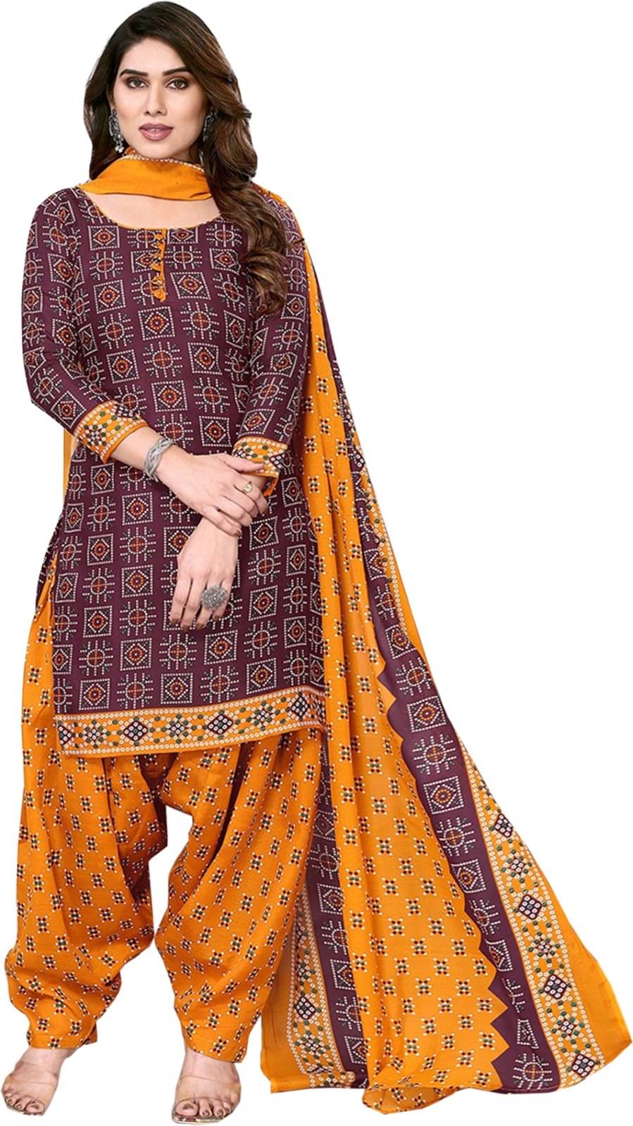     			Rajnandini Unstitched Cotton Blend Printed Dress Material - Maroon ( Pack of 1 )