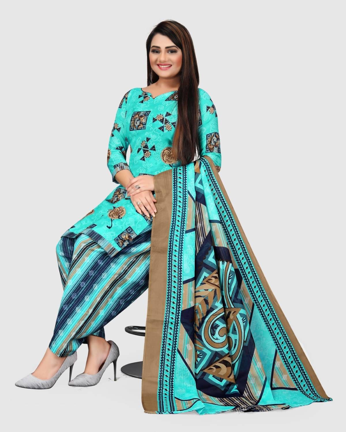     			Rajnandini Unstitched Cotton Blend Printed Dress Material - Blue ( Pack of 1 )
