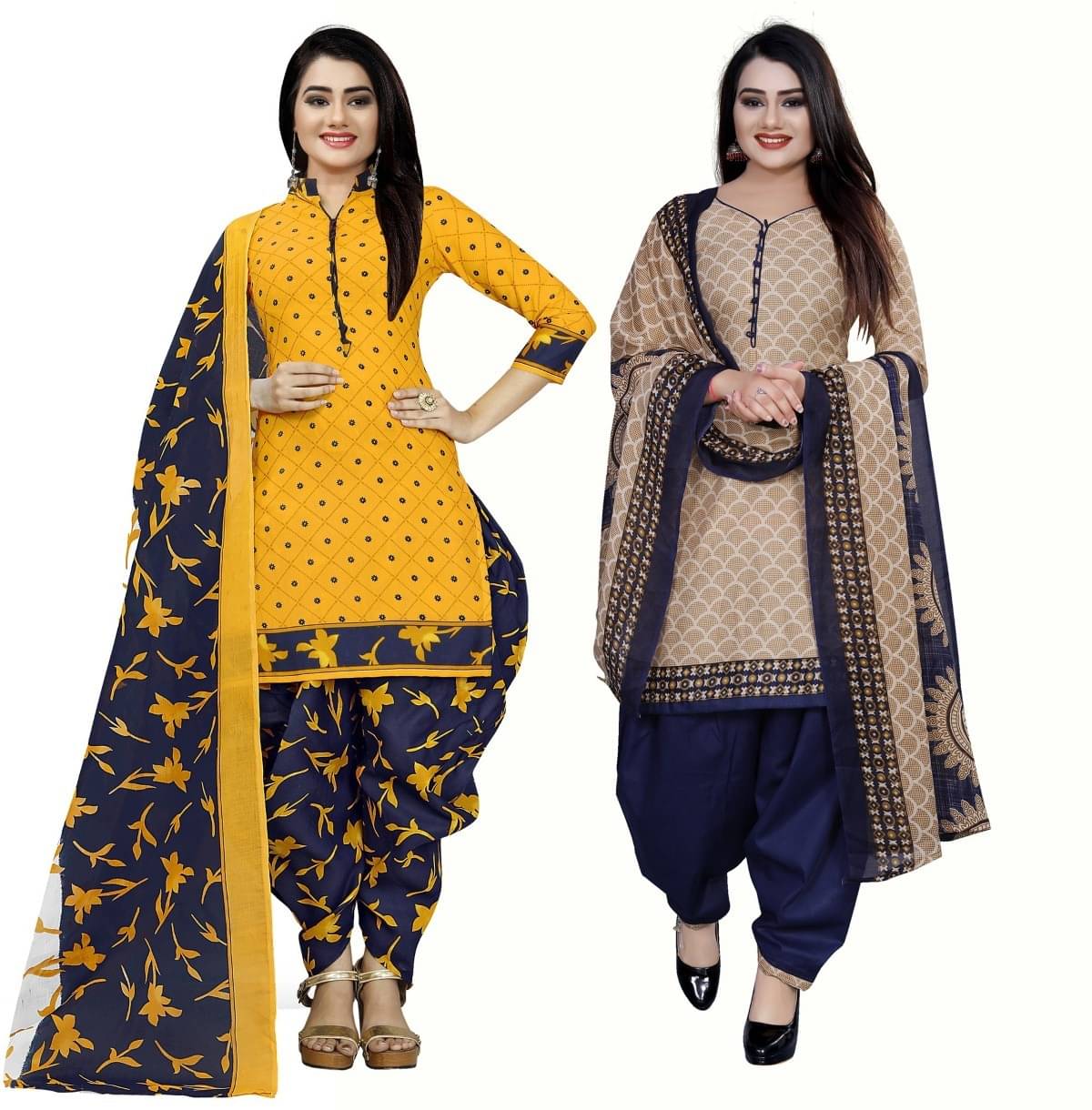     			Rajnandini Unstitched Cotton Blend Printed Dress Material - Multicolor 2 ( Pack of 2 )