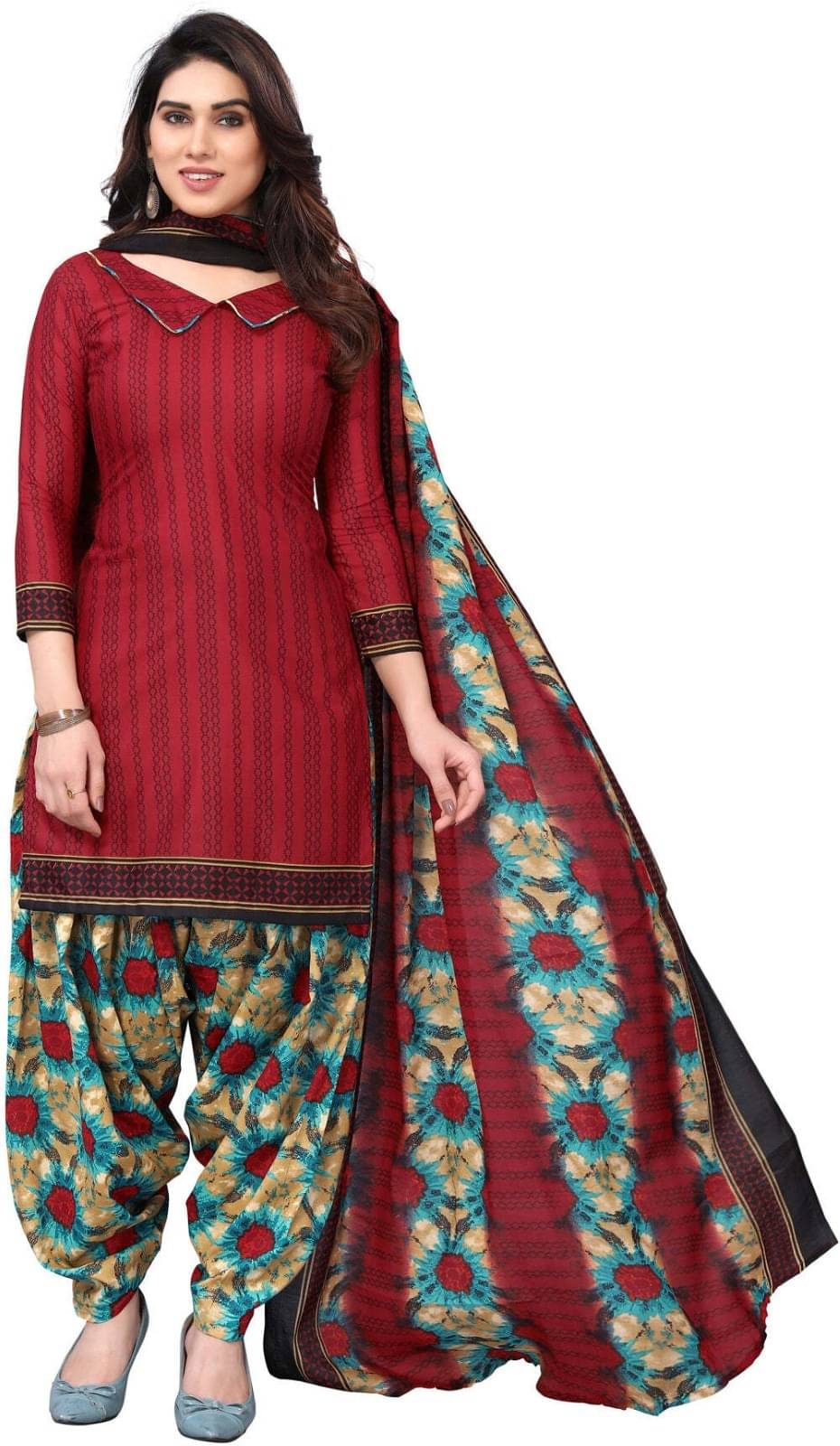     			Rajnandini Unstitched Cotton Blend Printed Dress Material - Multicolor 3 ( Pack of 1 )