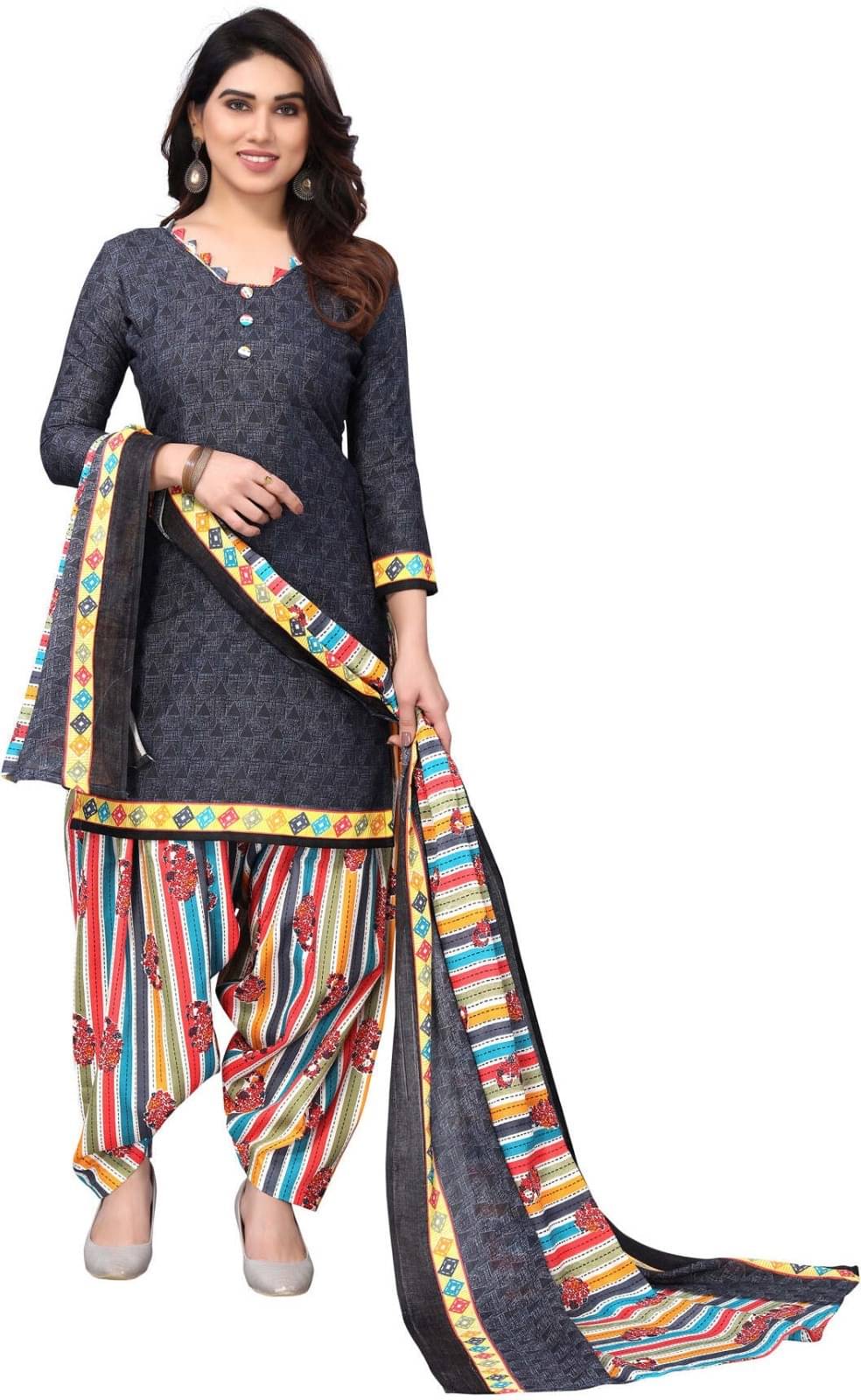    			Rajnandini Unstitched Cotton Blend Printed Dress Material - Multicolor 4 ( Pack of 1 )