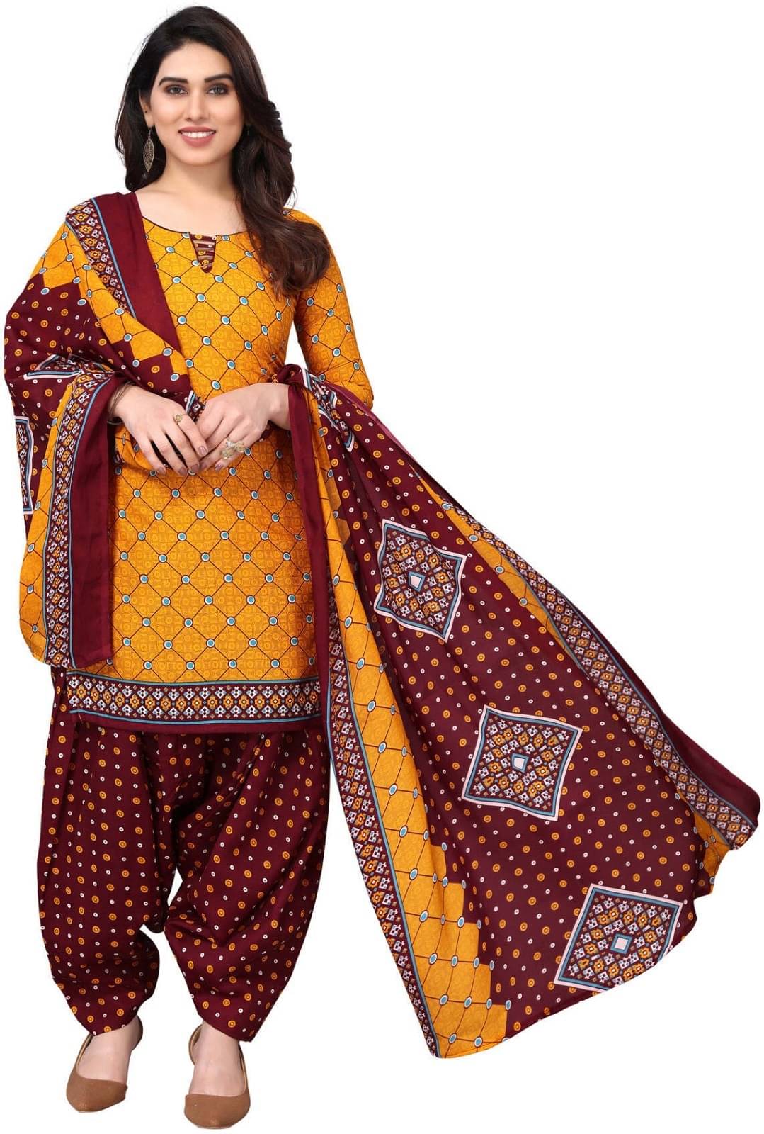     			Rajnandini Unstitched Cotton Blend Printed Dress Material - Multicolor 9 ( Pack of 1 )