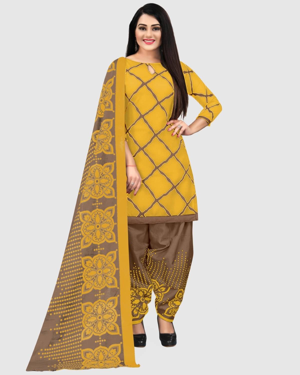 Rajnandini Unstitched Cotton Blend Printed Dress Material - Yellow ( Pack of 1 ) Rajnandini Unstitched Cotton Blend Printed Dress Material - Yellow ( Pack of 1 )