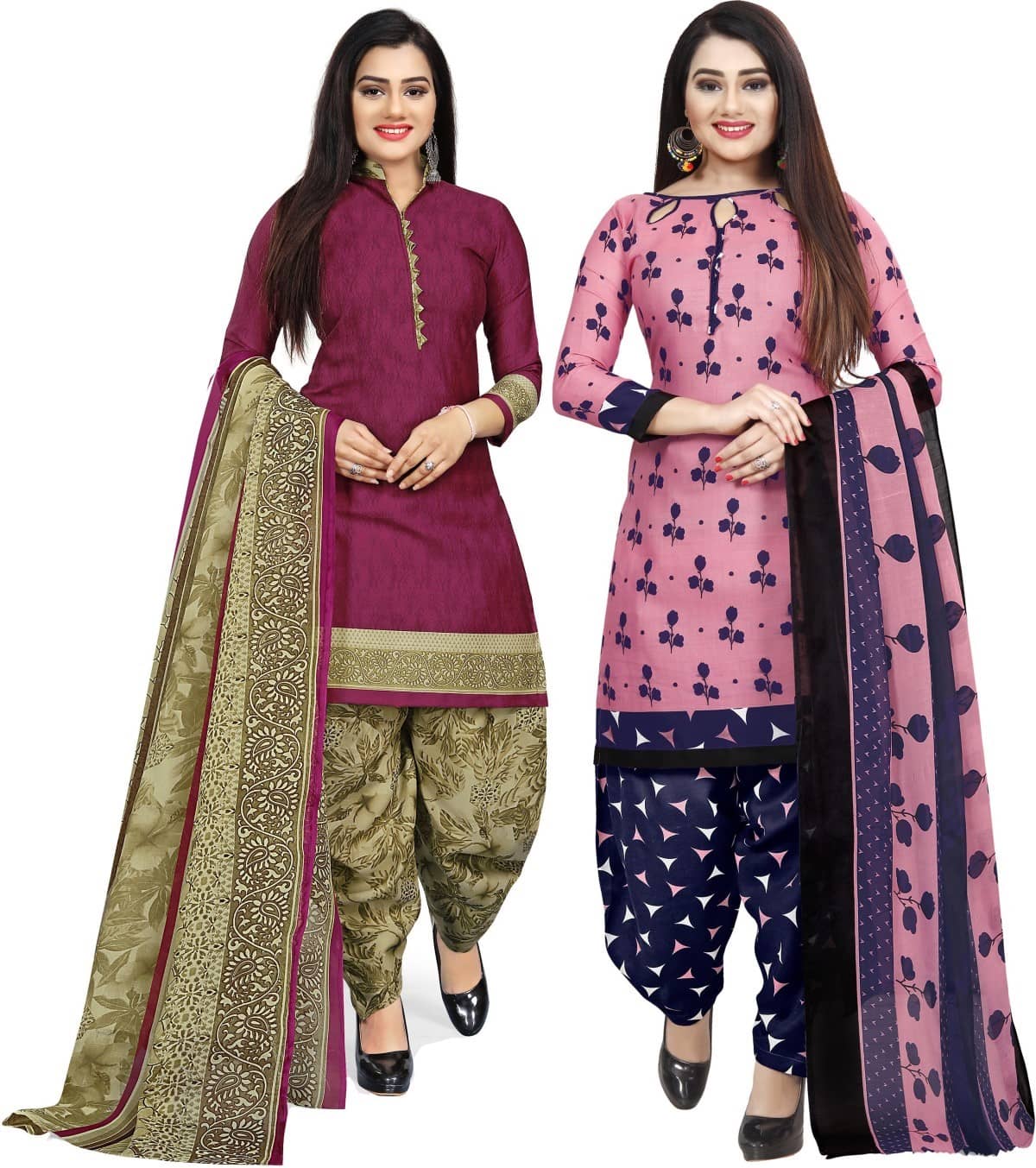 Rajnandini Unstitched Cotton Blend Printed Dress Material - Multicolor 3 ( Pack of 2 ) - Unstitched Fabrics | Buy online on ZillyBuy