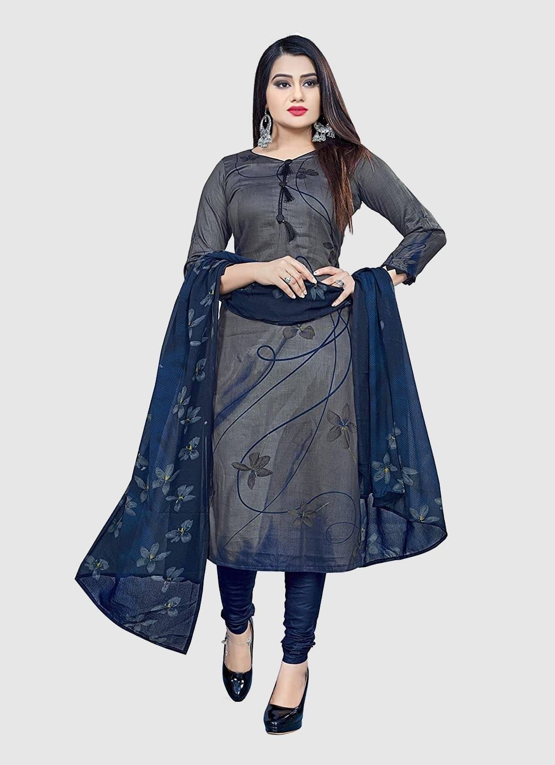 Rajnandini Unstitched Cotton Blend Printed Dress Material - Grey ( Pack of 1 ) Rajnandini Unstitched Cotton Blend Printed Dress Material - Grey ( Pack of 1 )
