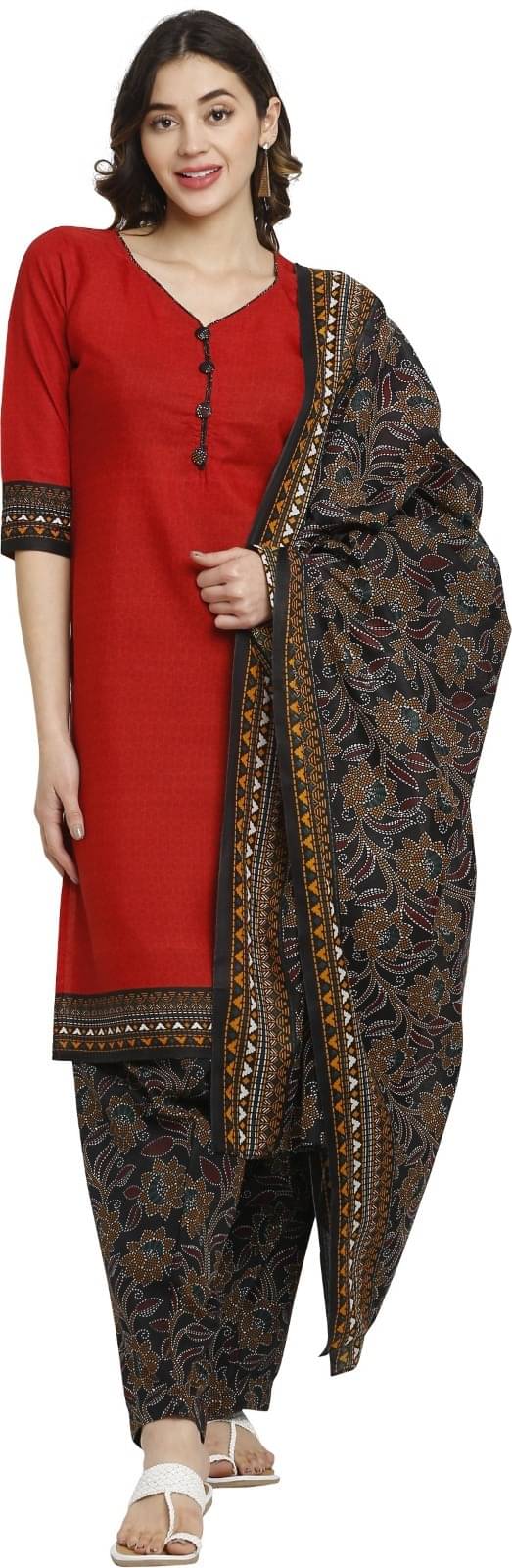 Rajnandini Unstitched Cotton Blend Printed Dress Material - Red ( Pack of 1 )     			Rajnandini Unstitched Cotton Blend Printed Dress Material - Red ( Pack of 1 )