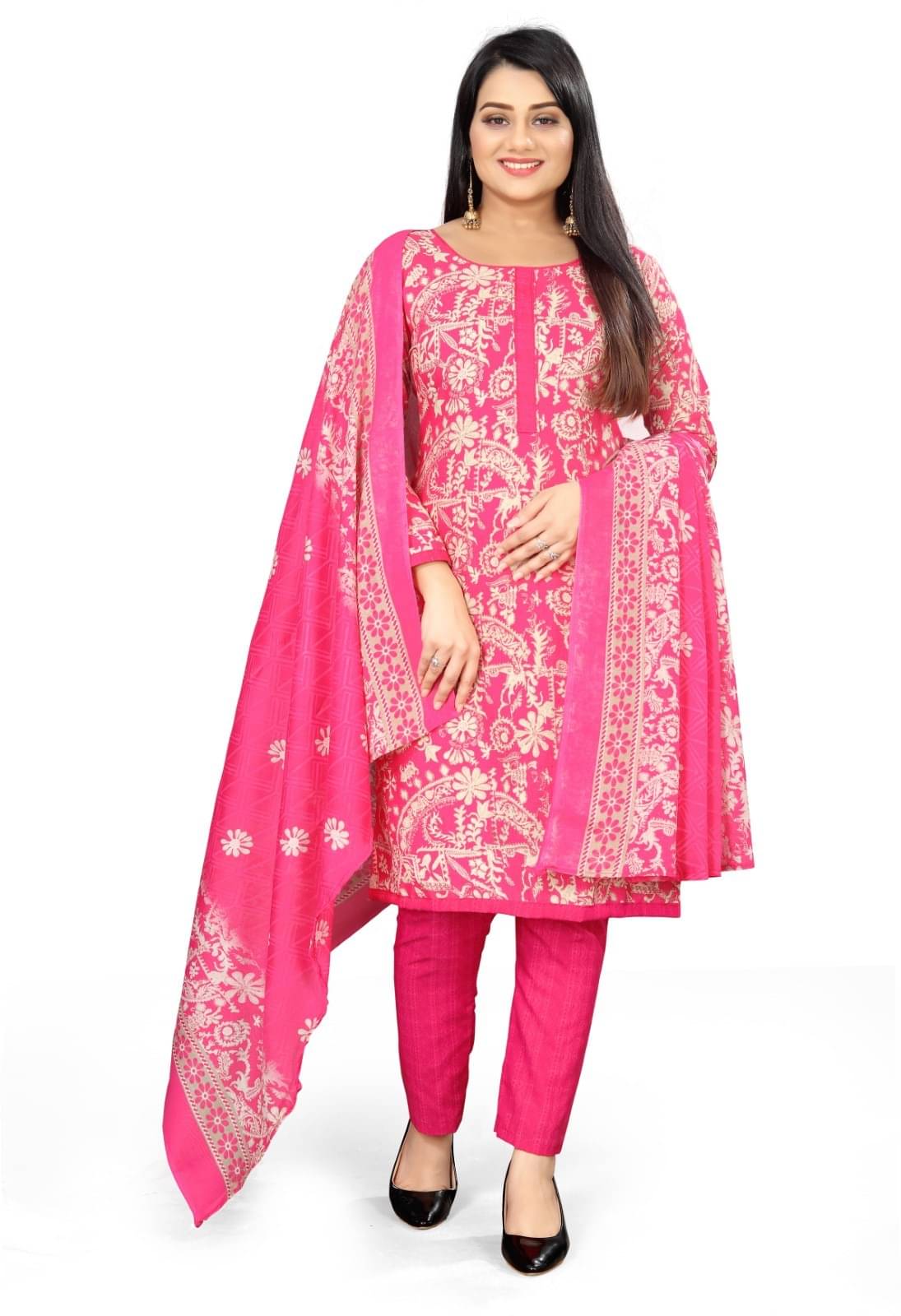 Rajnandini Unstitched Cotton Blend Printed Dress Material - Pink ( Pack of 1 ) Rajnandini Unstitched Cotton Blend Printed Dress Material - Pink ( Pack of 1 )