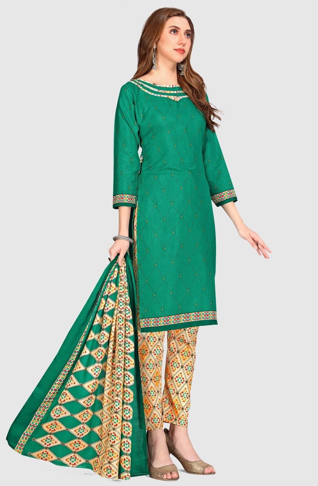 Rajnandini Unstitched Cotton Blend Printed Dress Material - Green ( Pack of 1 ) Rajnandini Unstitched Cotton Blend Printed Dress Material - Green ( Pack of 1 )
