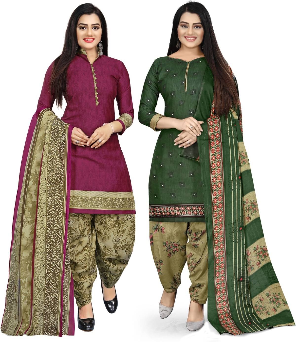     			Rajnandini Unstitched Cotton Blend Printed Dress Material - Multicolor ( Pack of 2 )
