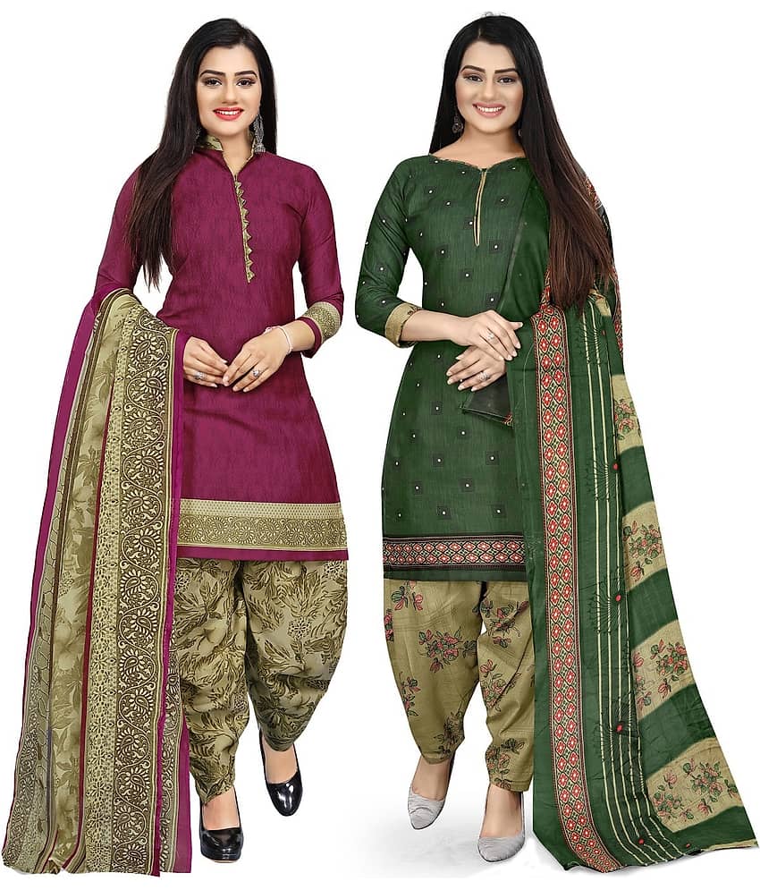 Rajnandini Unstitched Cotton Blend Printed Dress Material - Multicolor ( Pack of 2 ) - Unstitched Fabrics | Buy online on ZillyBuy
