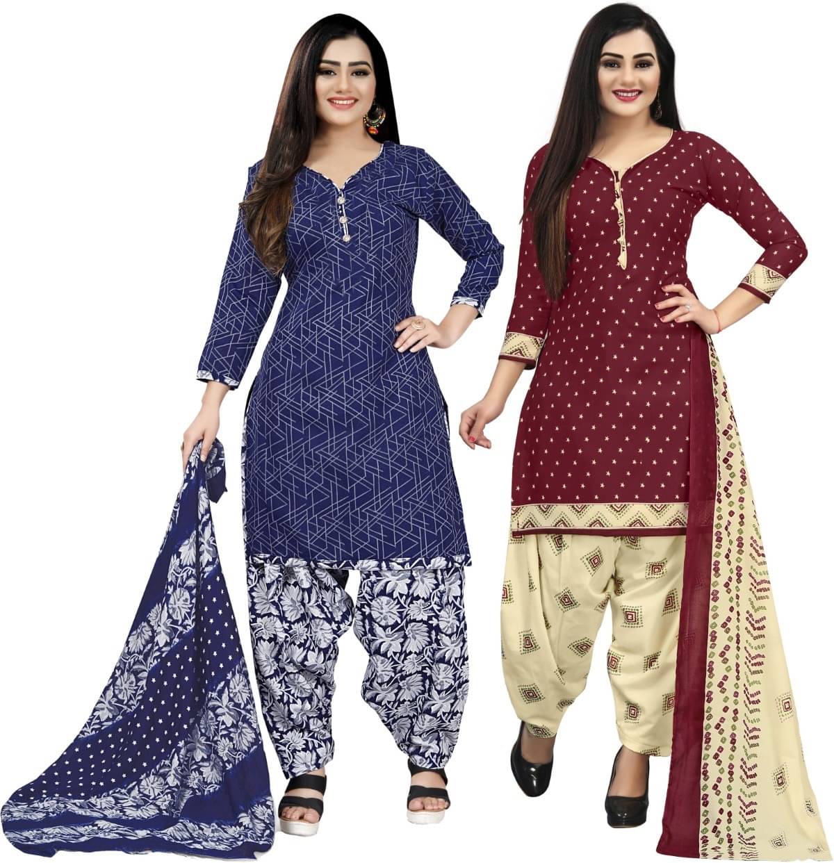     			Rajnandini Unstitched Cotton Blend Printed Dress Material - Multicolor ( Pack of 2 )
