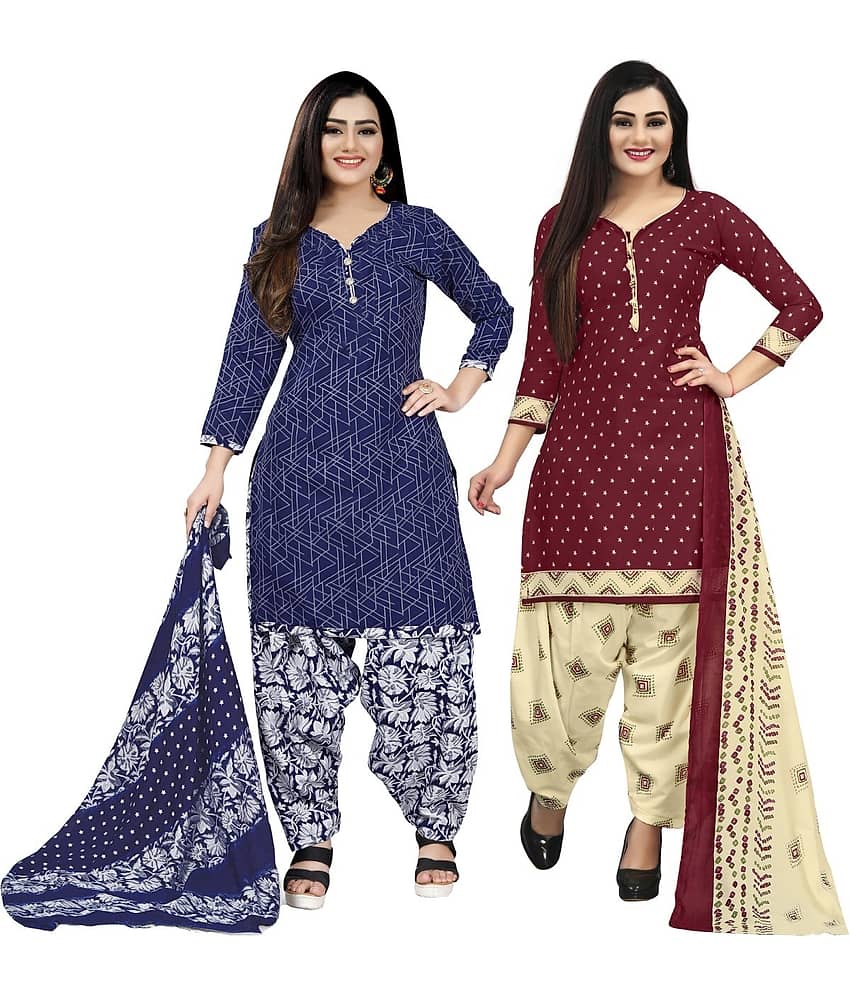 Rajnandini Unstitched Cotton Blend Printed Dress Material - Multicolor ( Pack of 2 ) - Unstitched Fabrics | Buy online on ZillyBuy