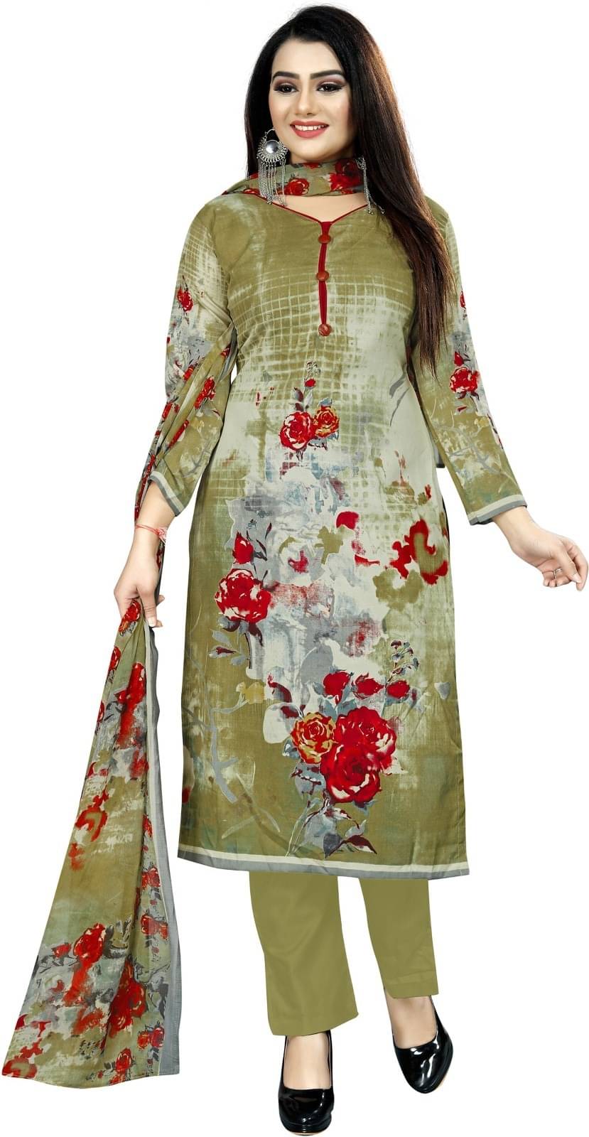     			Rajnandini Unstitched Cotton Blend Printed Dress Material - Green ( Pack of 1 )