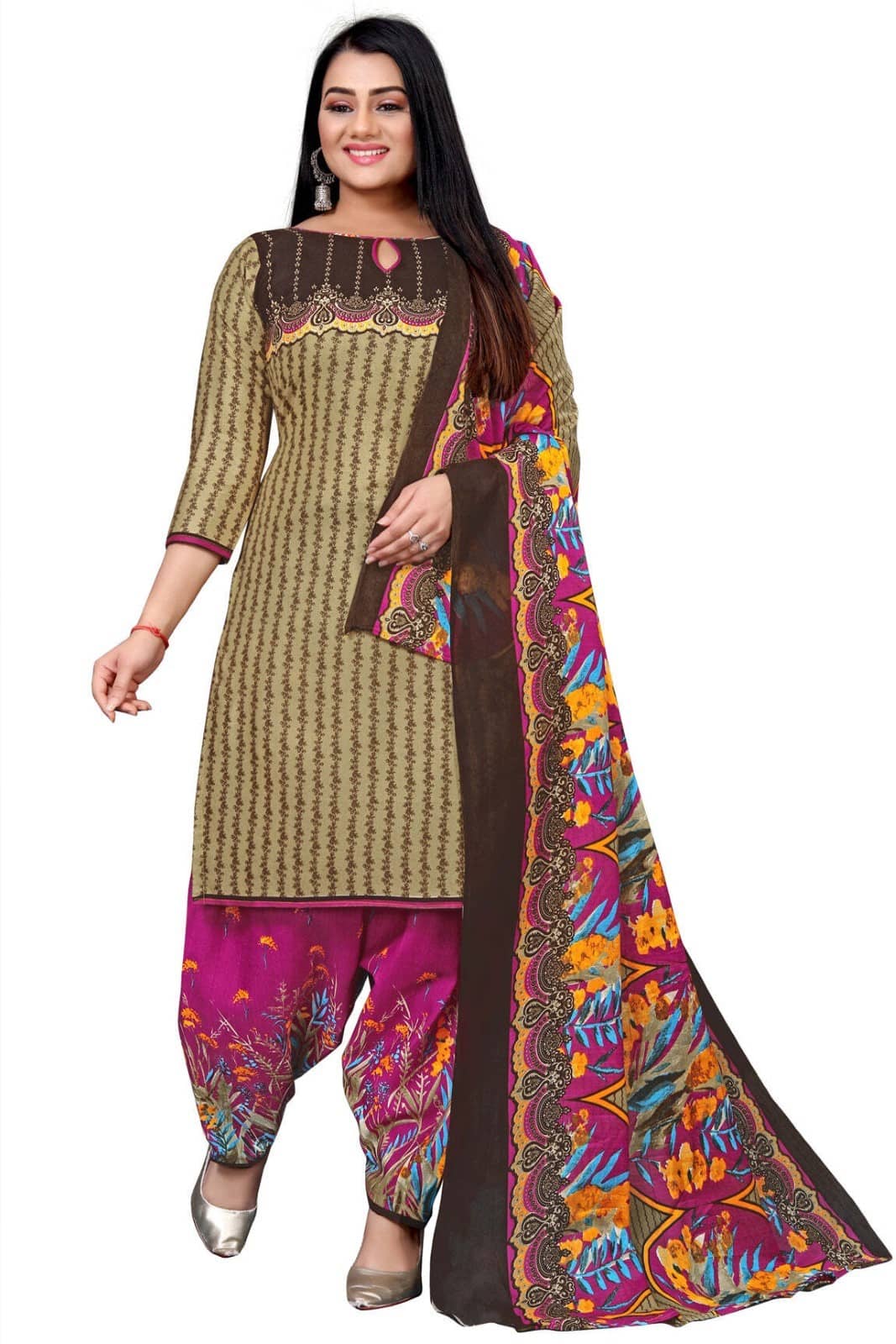 Rajnandini Unstitched Cotton Blend Printed Dress Material - Multicolor ( Pack of 1 ) - Unstitched Fabrics | Buy online on ZillyBuy