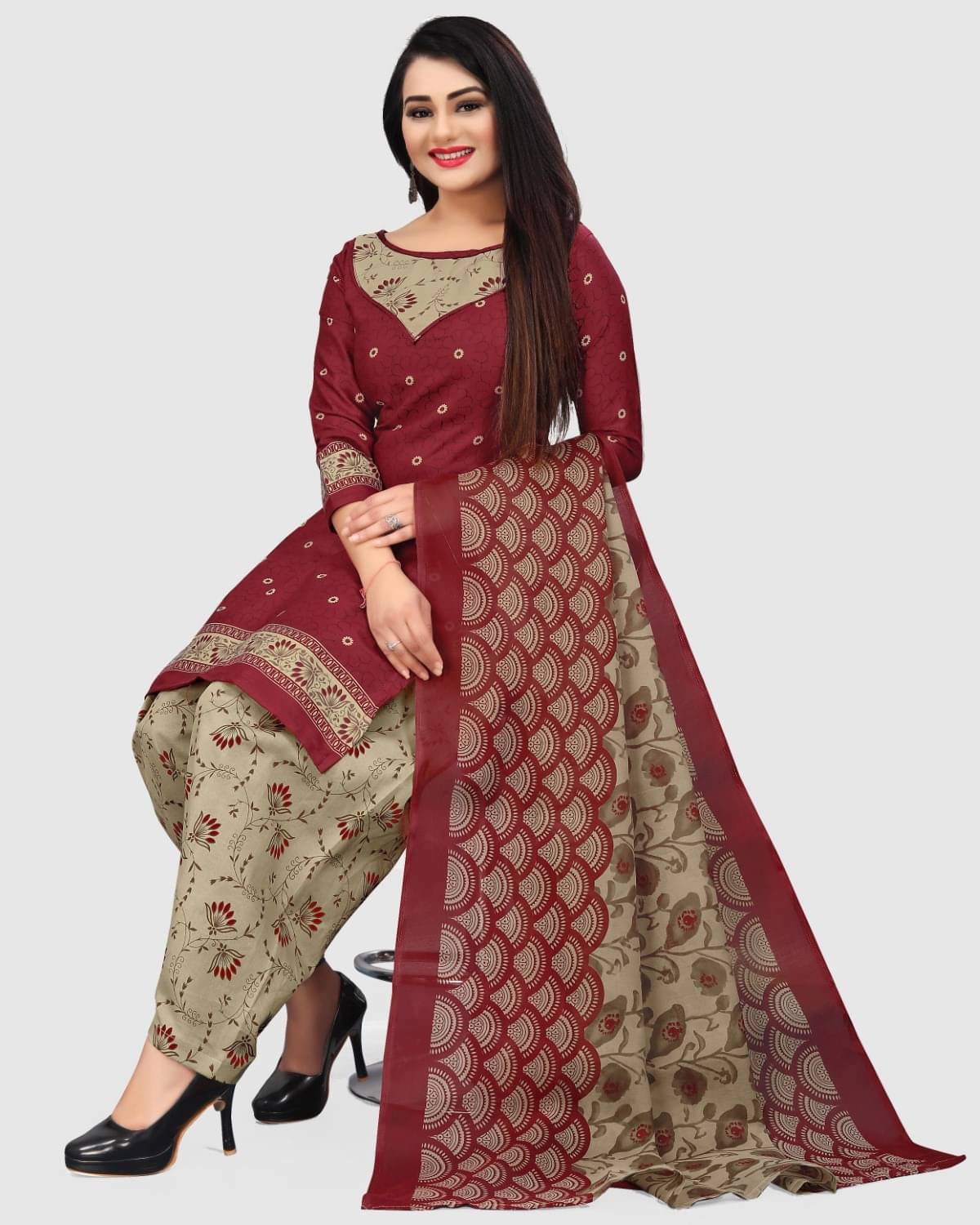 Rajnandini Unstitched Cotton Blend Printed Dress Material - Red ( Pack of 1 ) Rajnandini Unstitched Cotton Blend Printed Dress Material - Red ( Pack of 1 )