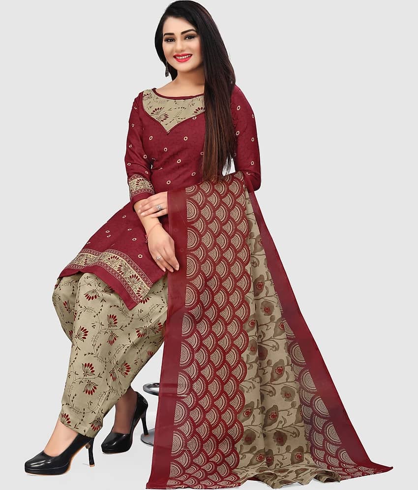 Rajnandini Unstitched Cotton Blend Printed Dress Material - Red ( Pack of 1 ) - Unstitched Fabrics | Buy online on ZillyBuy