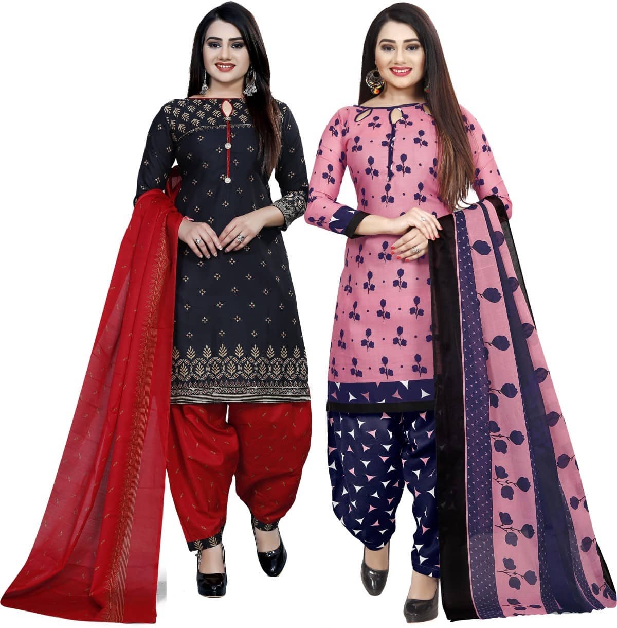 Rajnandini Unstitched Cotton Blend Printed Dress Material - Multicolor ( Pack of 2 ) - Unstitched Fabrics | Buy online on ZillyBuy
