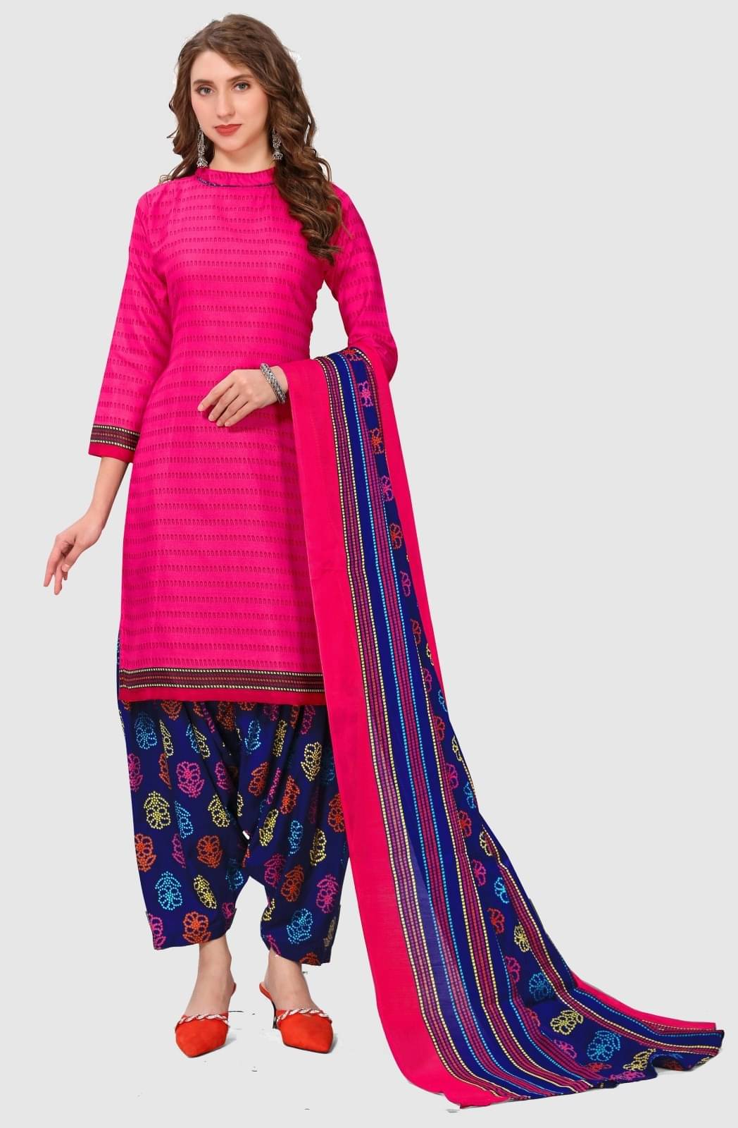Rajnandini Unstitched Cotton Blend Printed Dress Material - Pink ( Pack of 1 ) Rajnandini Unstitched Cotton Blend Printed Dress Material - Pink ( Pack of 1 )