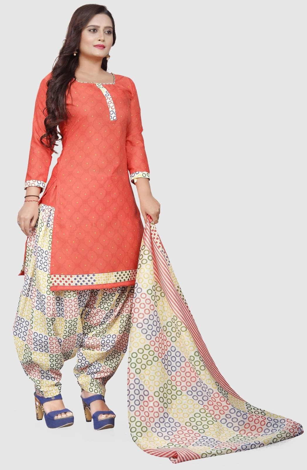 Rajnandini Unstitched Cotton Blend Printed Dress Material - Orange ( Pack of 1 ) Rajnandini Unstitched Cotton Blend Printed Dress Material - Orange ( Pack of 1 )