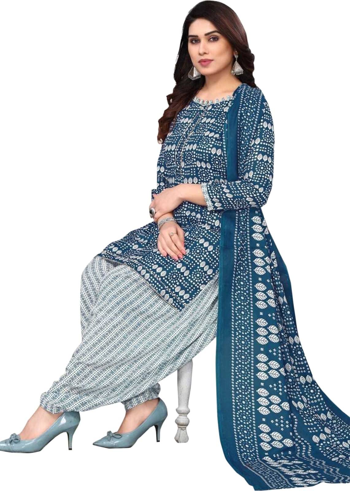     			Rajnandini Unstitched Cotton Blend Printed Dress Material - Dark Blue ( Pack of 1 )