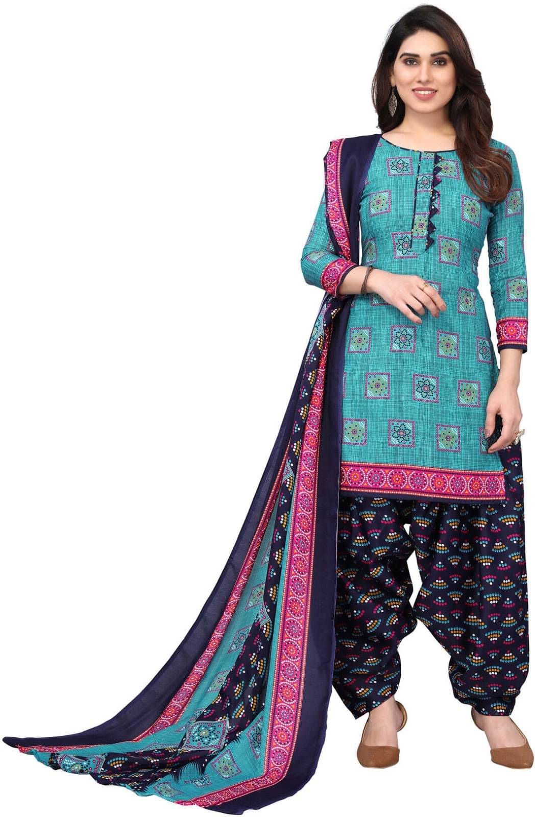     			Rajnandini Unstitched Cotton Blend Printed Dress Material - Blue ( Pack of 1 )