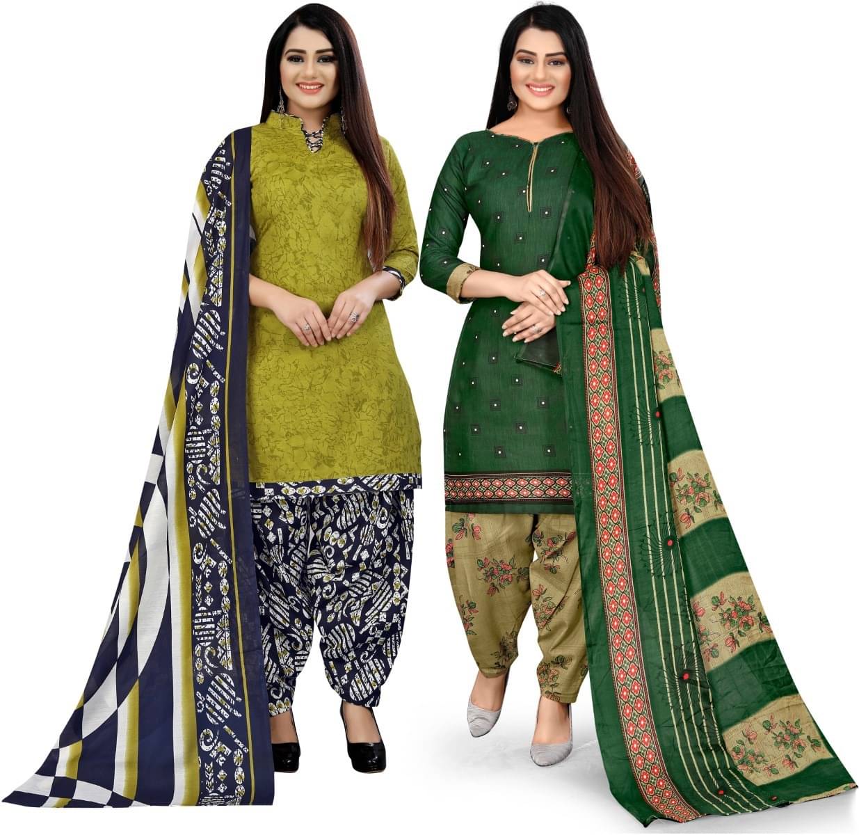     			Rajnandini Unstitched Cotton Blend Printed Dress Material - Light Green ( Pack of 2 )