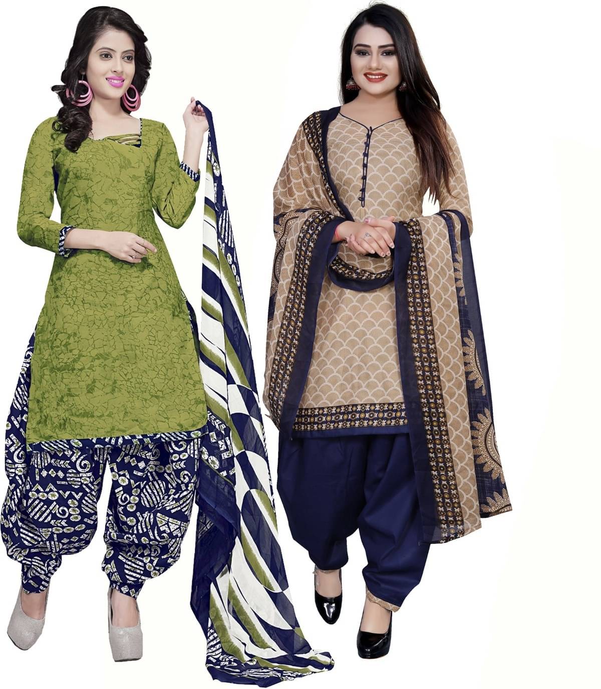     			Rajnandini Unstitched Cotton Blend Printed Dress Material - Light Green ( Pack of 2 )