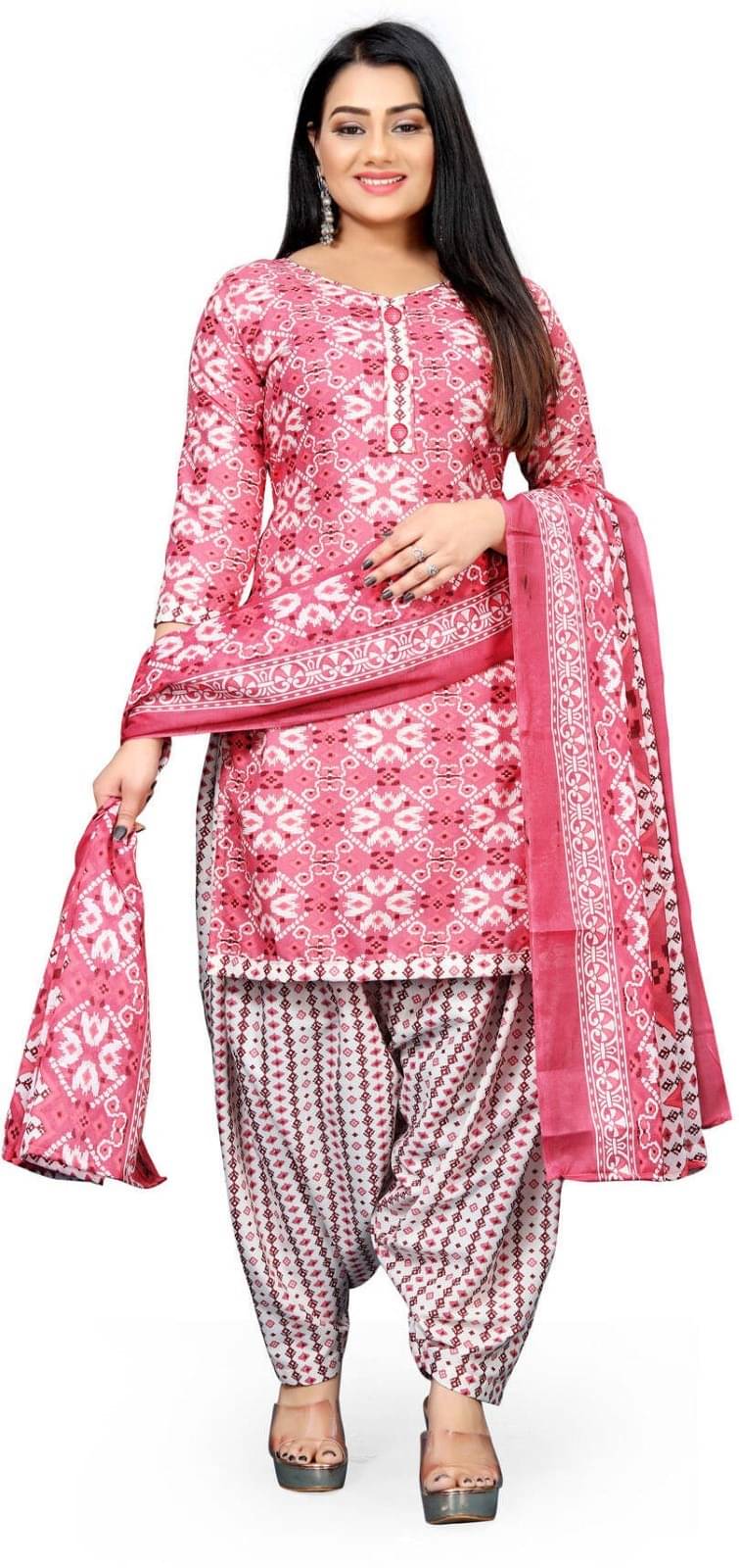 Rajnandini Unstitched Cotton Blend Printed Dress Material - Pink ( Pack of 1 ) Rajnandini Unstitched Cotton Blend Printed Dress Material - Pink ( Pack of 1 )