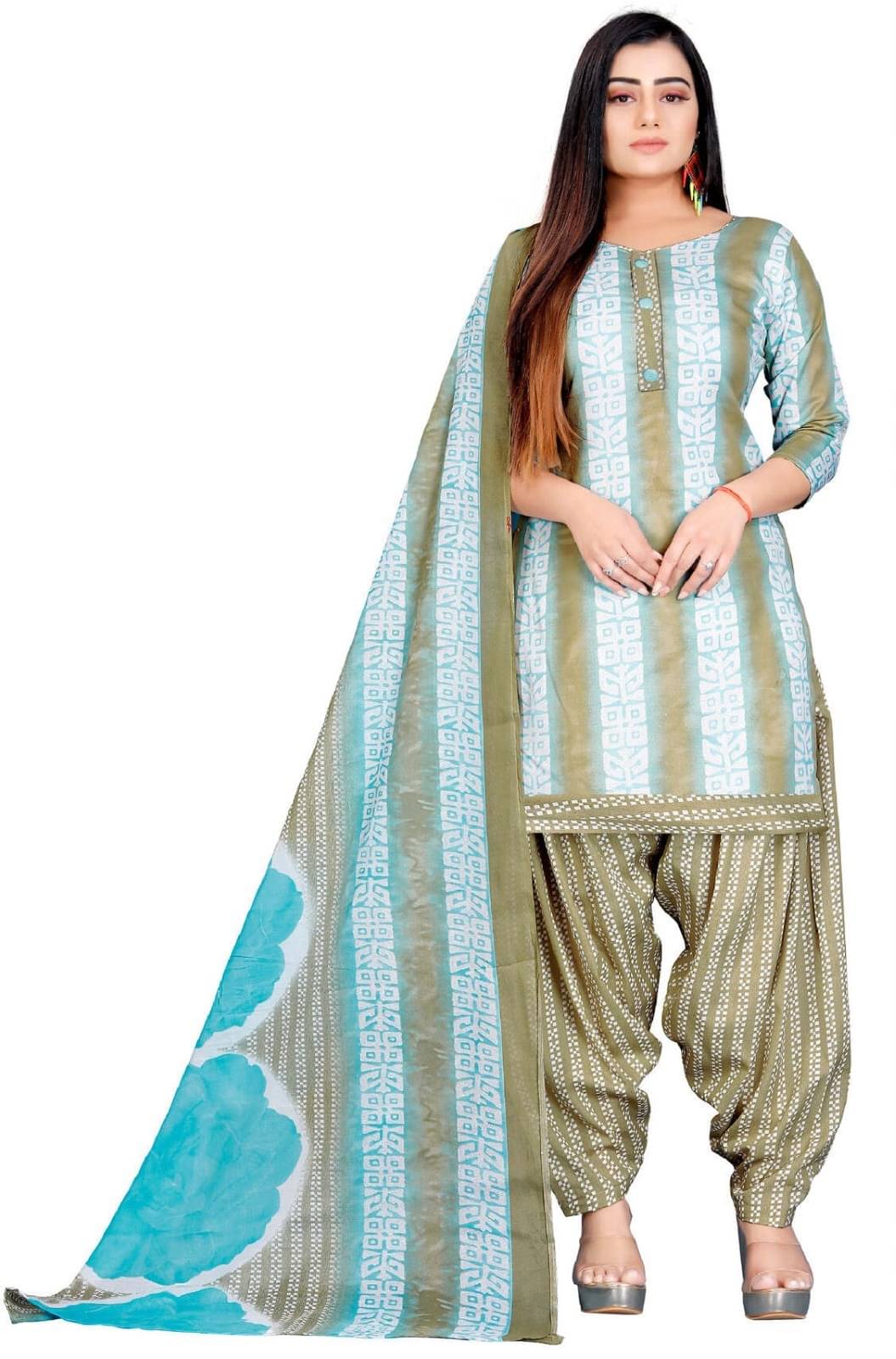     			Rajnandini Unstitched Cotton Blend Printed Dress Material - Light Blue ( Pack of 1 )