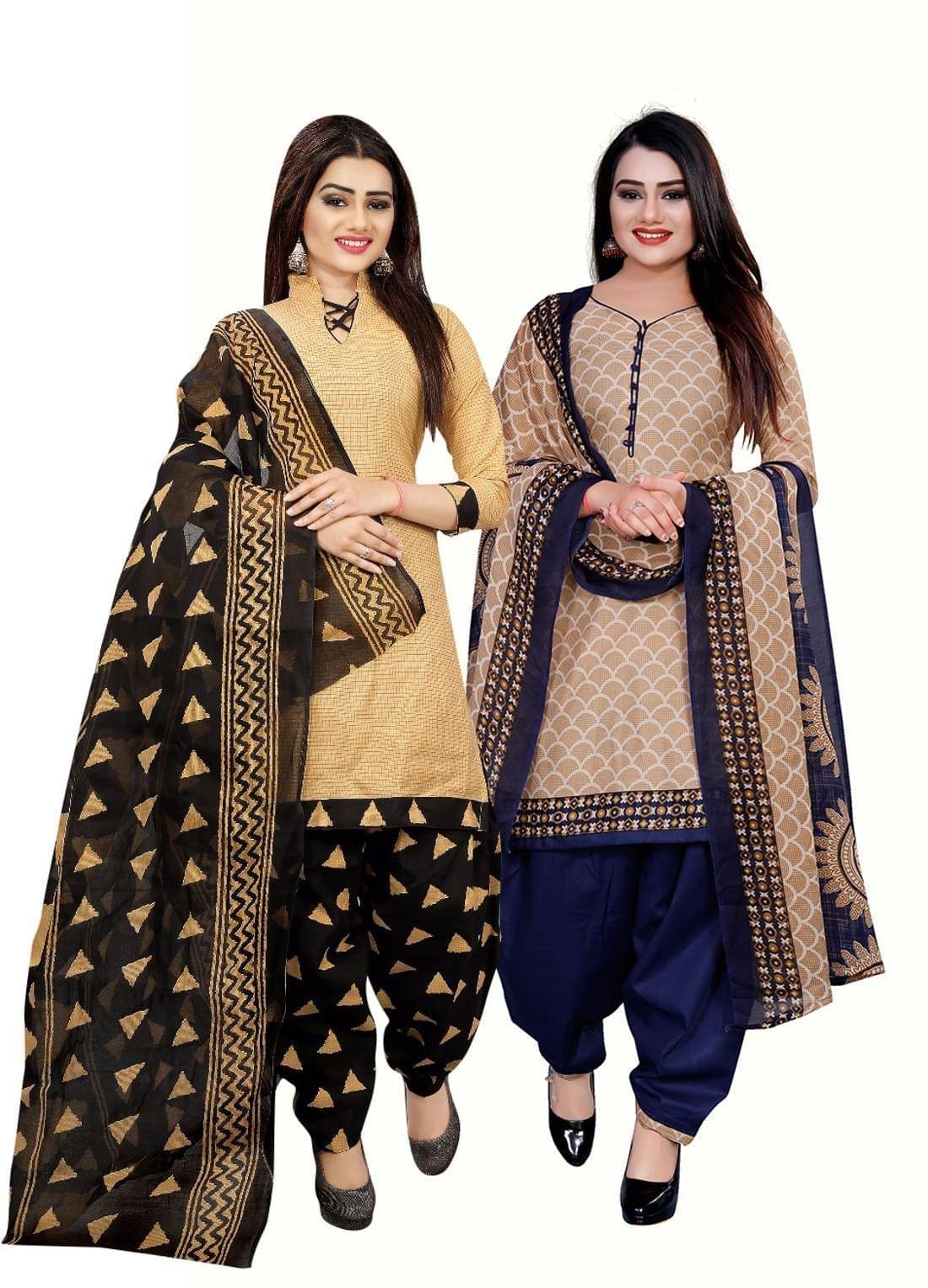     			Rajnandini Unstitched Cotton Blend Printed Dress Material - Beige ( Pack of 2 )