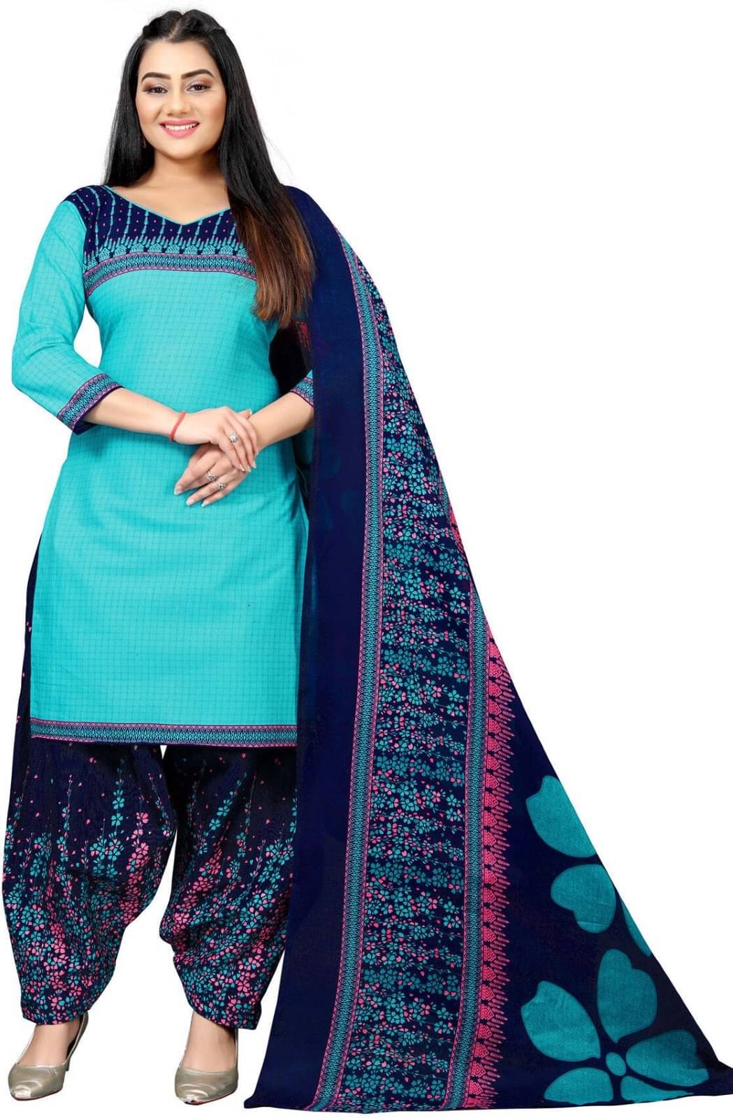 Rajnandini Unstitched Cotton Blend Printed Dress Material - Blue ( Pack of 1 ) Rajnandini Unstitched Cotton Blend Printed Dress Material - Blue ( Pack of 1 )