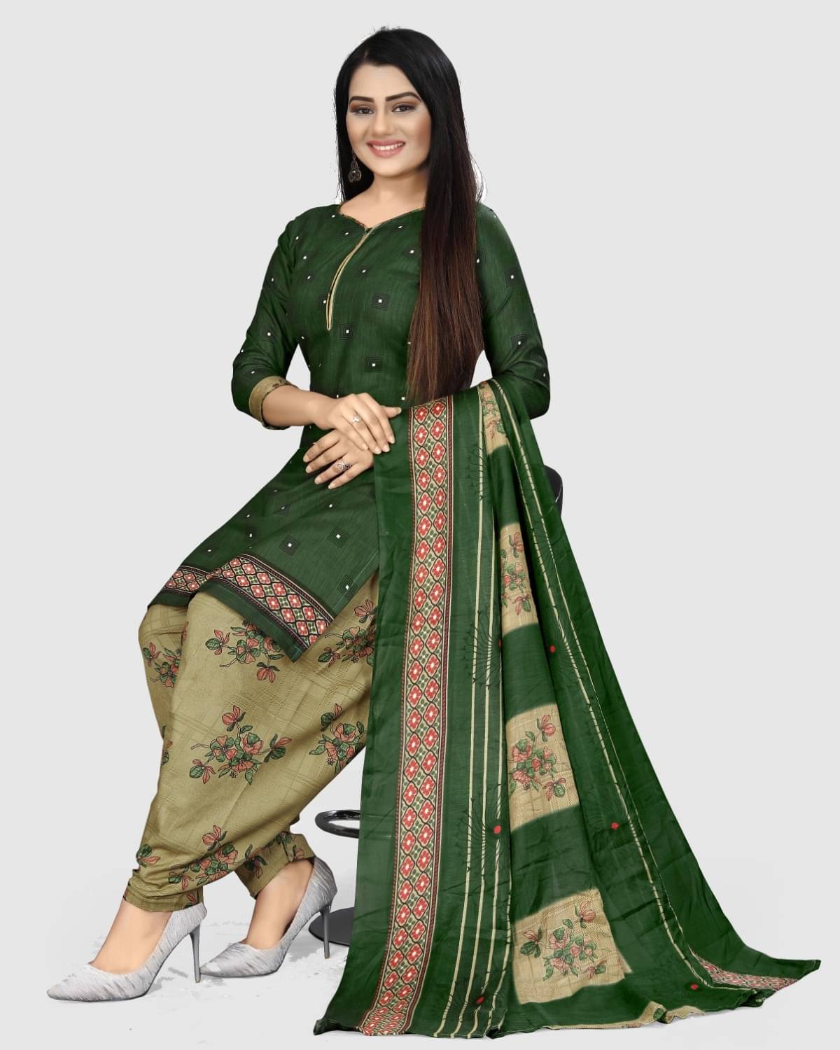 Rajnandini Unstitched Cotton Blend Printed Dress Material - Green ( Pack of 1 ) Rajnandini Unstitched Cotton Blend Printed Dress Material - Green ( Pack of 1 )