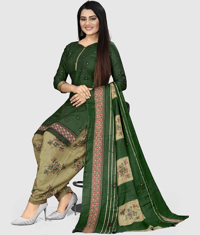 Rajnandini Unstitched Cotton Blend Printed Dress Material - Green ( Pack of 1 ) - Unstitched Fabrics | Buy online on ZillyBuy