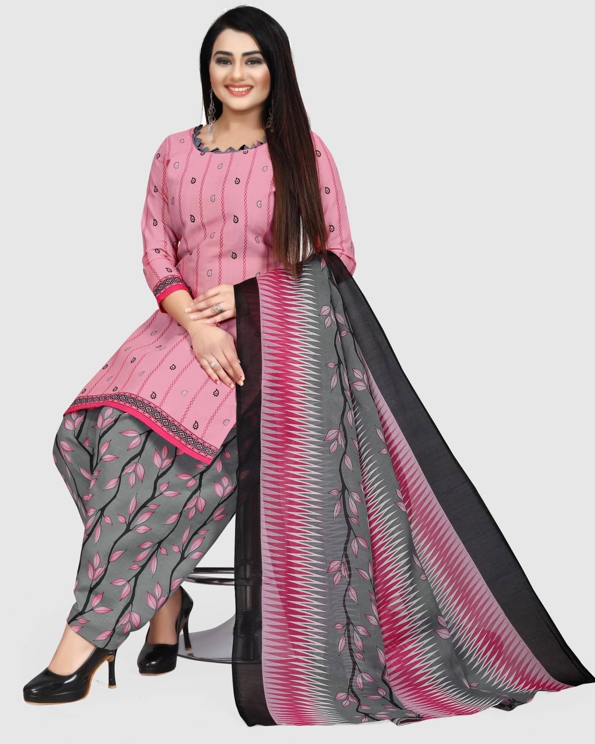     			Rajnandini Unstitched Cotton Blend Printed Dress Material - Pink ( Pack of 1 )