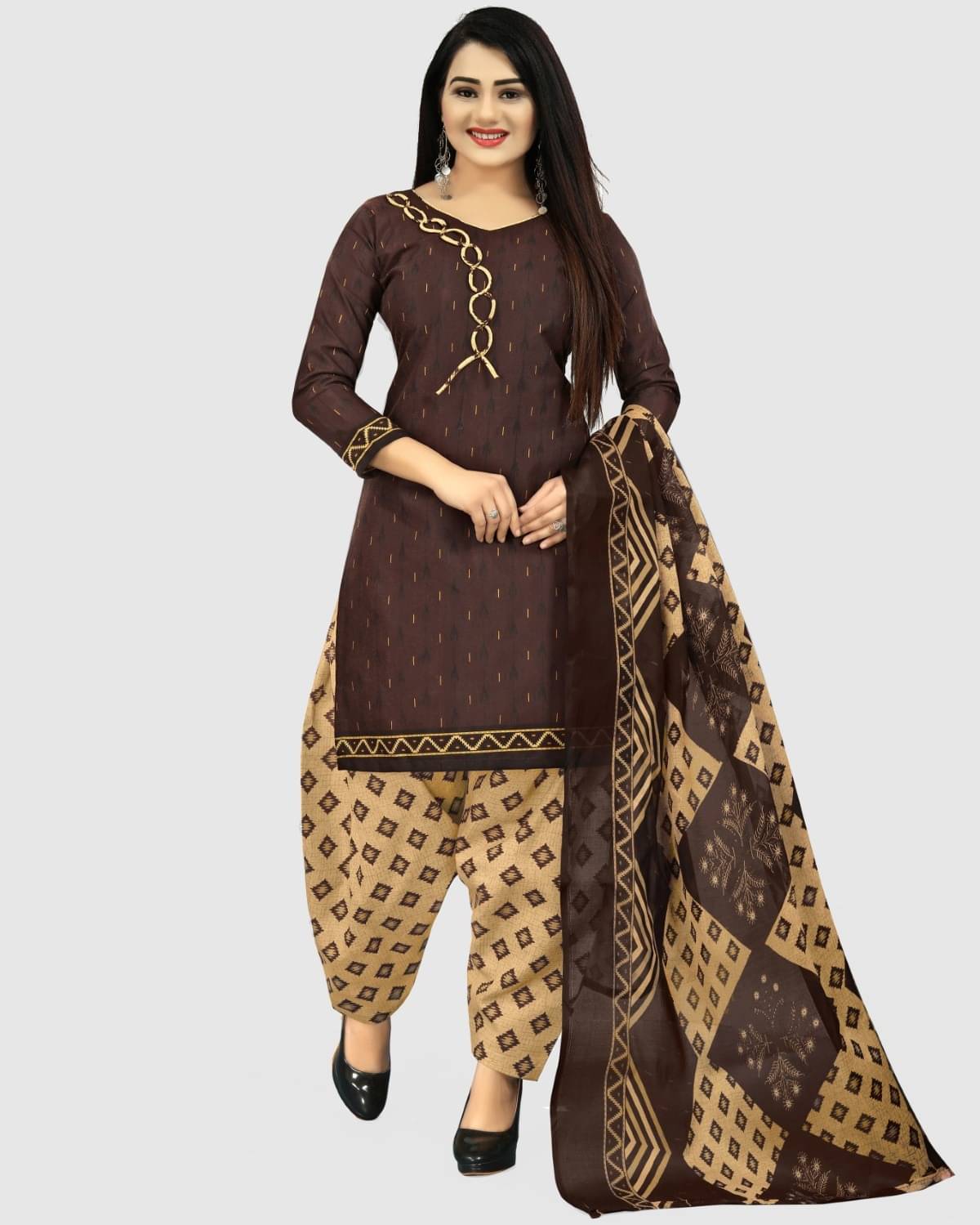Rajnandini Unstitched Cotton Blend Printed Dress Material - Brown ( Pack of 1 ) Rajnandini Unstitched Cotton Blend Printed Dress Material - Brown ( Pack of 1 )