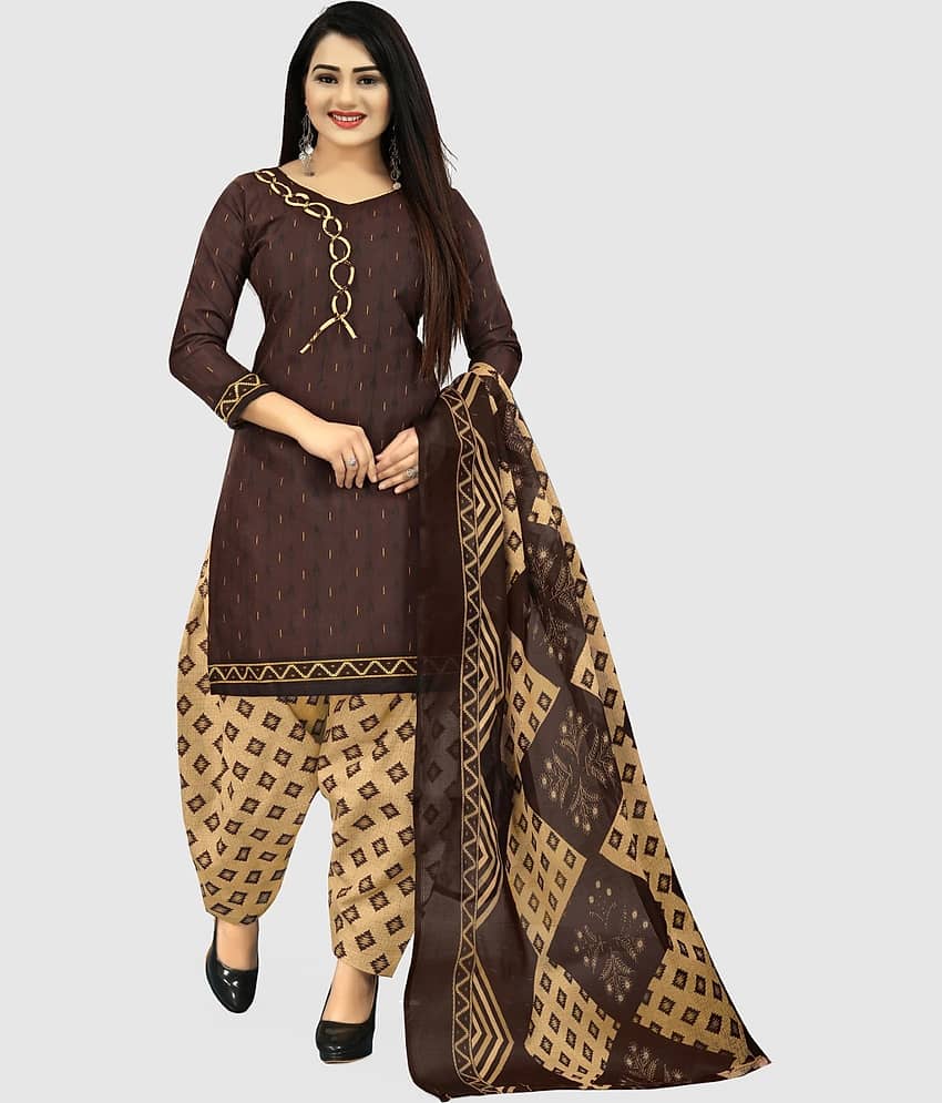 Rajnandini Unstitched Cotton Blend Printed Dress Material - Brown ( Pack of 1 ) - Unstitched Fabrics | Buy online on ZillyBuy