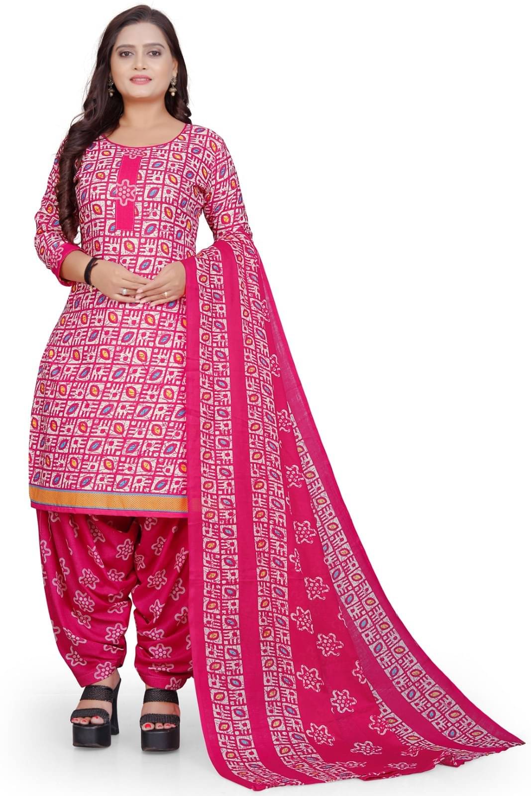 Rajnandini Unstitched Cotton Blend Printed Dress Material - Pink ( Pack of 1 ) Rajnandini Unstitched Cotton Blend Printed Dress Material - Pink ( Pack of 1 )