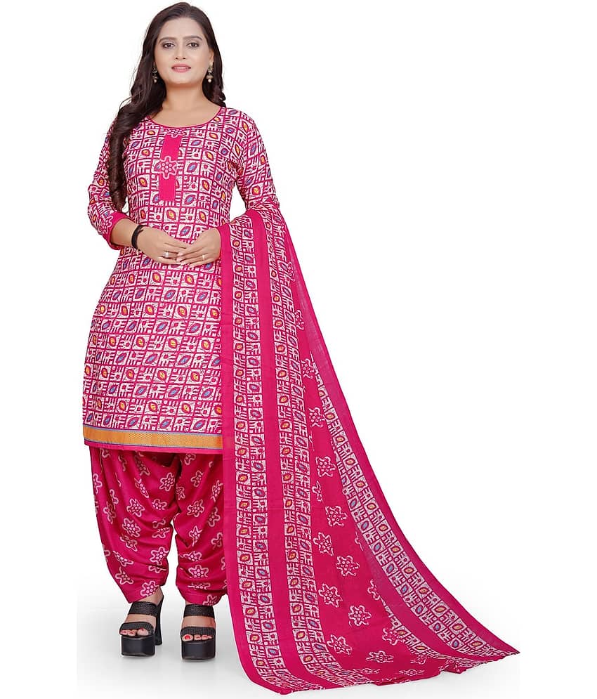Rajnandini Unstitched Cotton Blend Printed Dress Material - Pink ( Pack of 1 ) - Unstitched Fabrics | Buy online on ZillyBuy