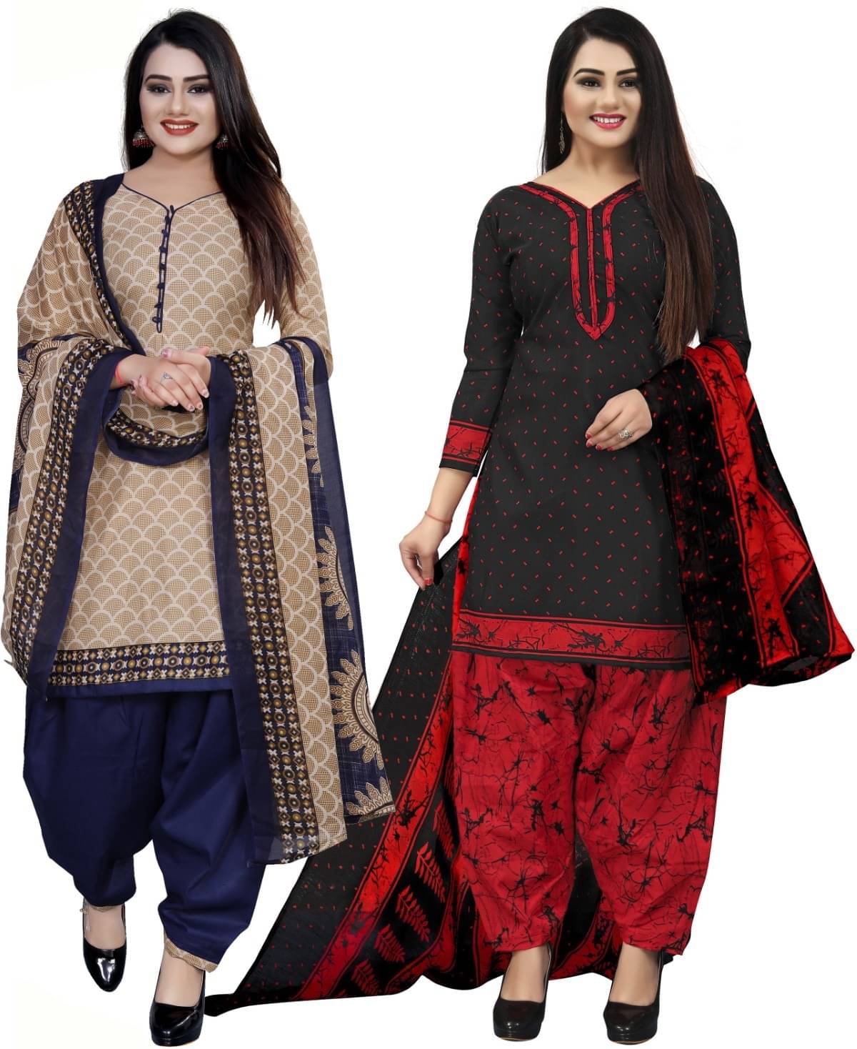     			Rajnandini Unstitched Cotton Blend Printed Dress Material - Beige ( Pack of 2 )