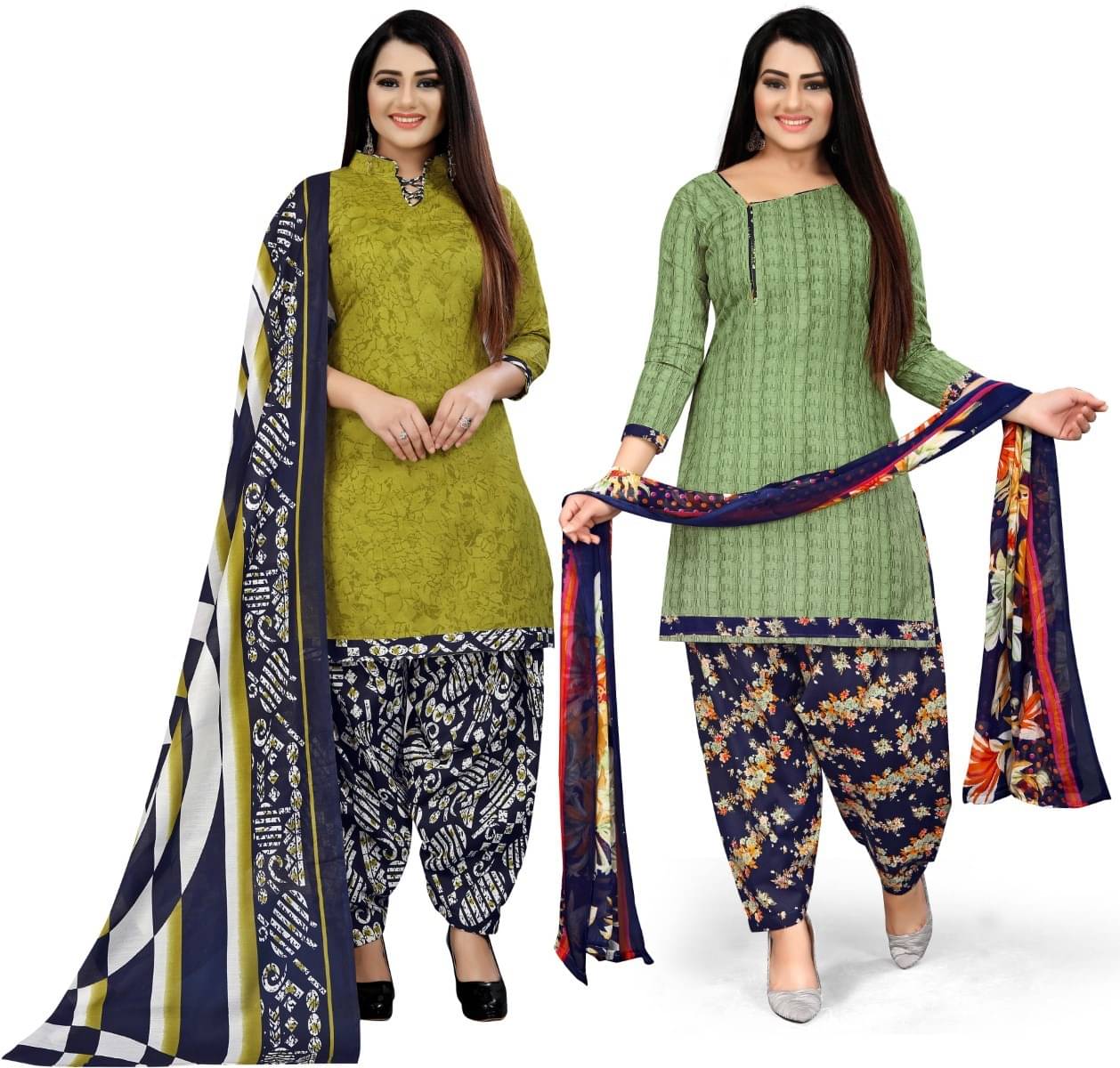     			Rajnandini Unstitched Cotton Blend Printed Dress Material - Light Green ( Pack of 2 )