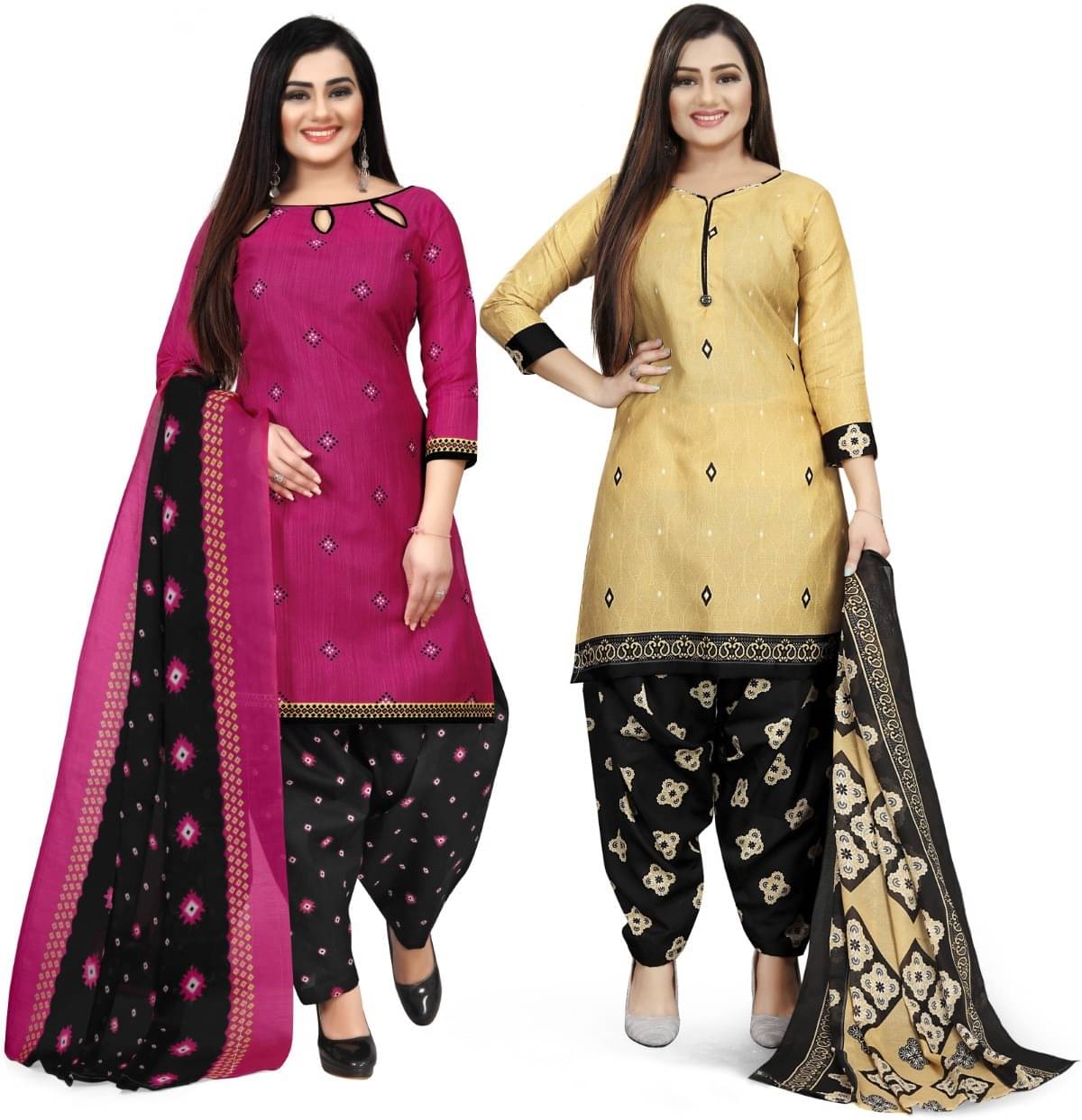     			Rajnandini Unstitched Cotton Blend Printed Dress Material - Multicolor ( Pack of 2 )