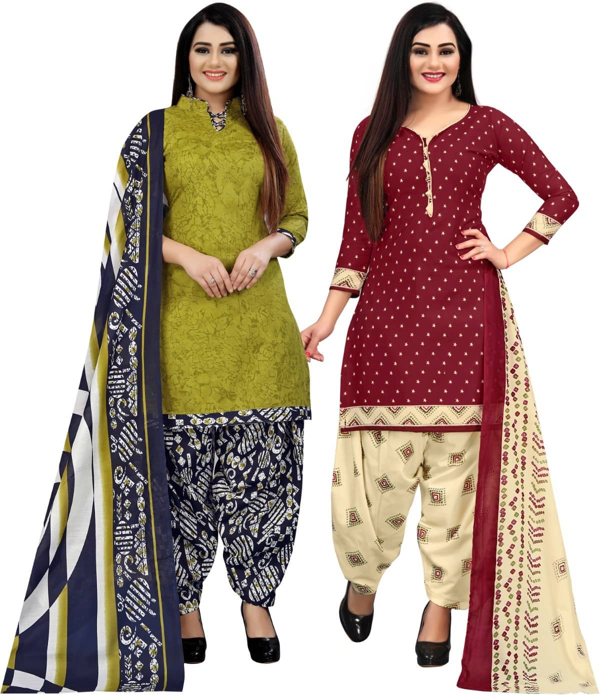 Rajnandini Unstitched Cotton Blend Printed Dress Material - Multicolor ( Pack of 2 ) - Unstitched Fabrics | Buy online on ZillyBuy