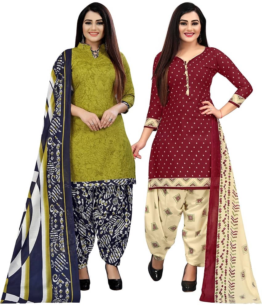 Rajnandini Unstitched Cotton Blend Printed Dress Material - Multicolor ( Pack of 2 ) - Unstitched Fabrics | Buy online on ZillyBuy