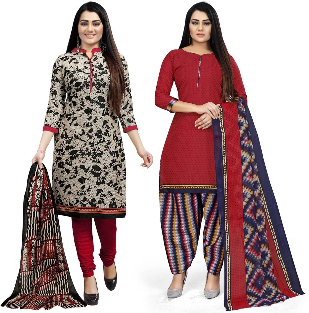     			Rajnandini Unstitched Cotton Blend Printed Dress Material - Multicolor ( Pack of 2 )