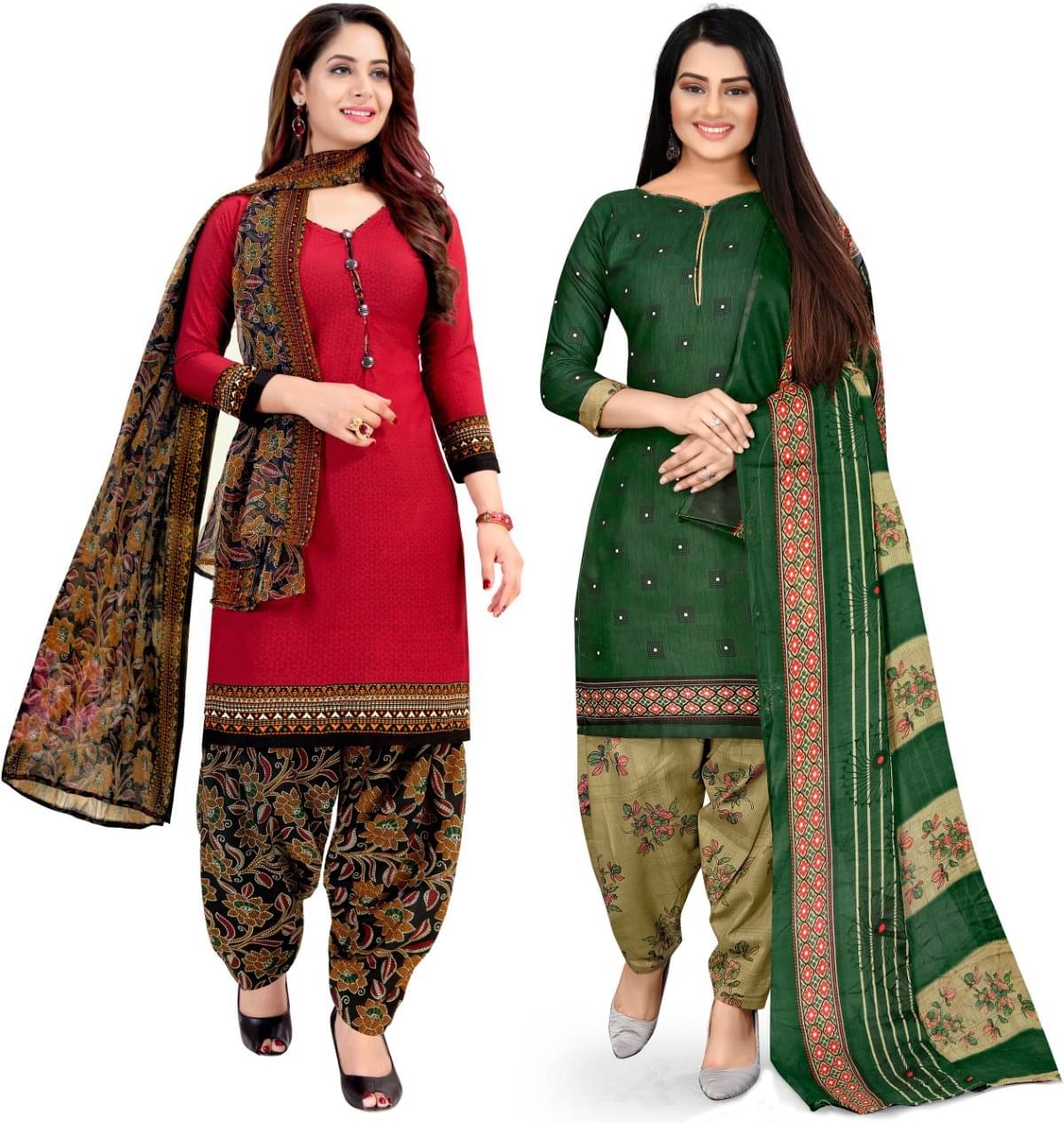     			Rajnandini Unstitched Cotton Blend Printed Dress Material - Multicolor ( Pack of 2 )