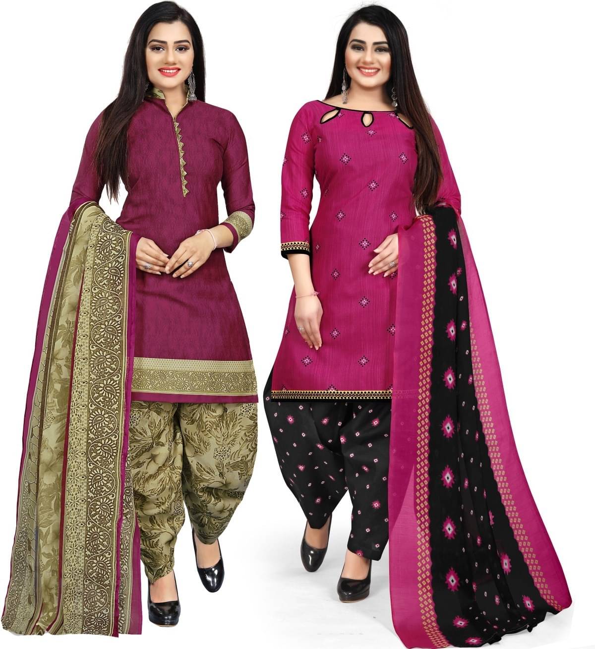     			Rajnandini Unstitched Cotton Blend Printed Dress Material - Multicolor ( Pack of 2 )