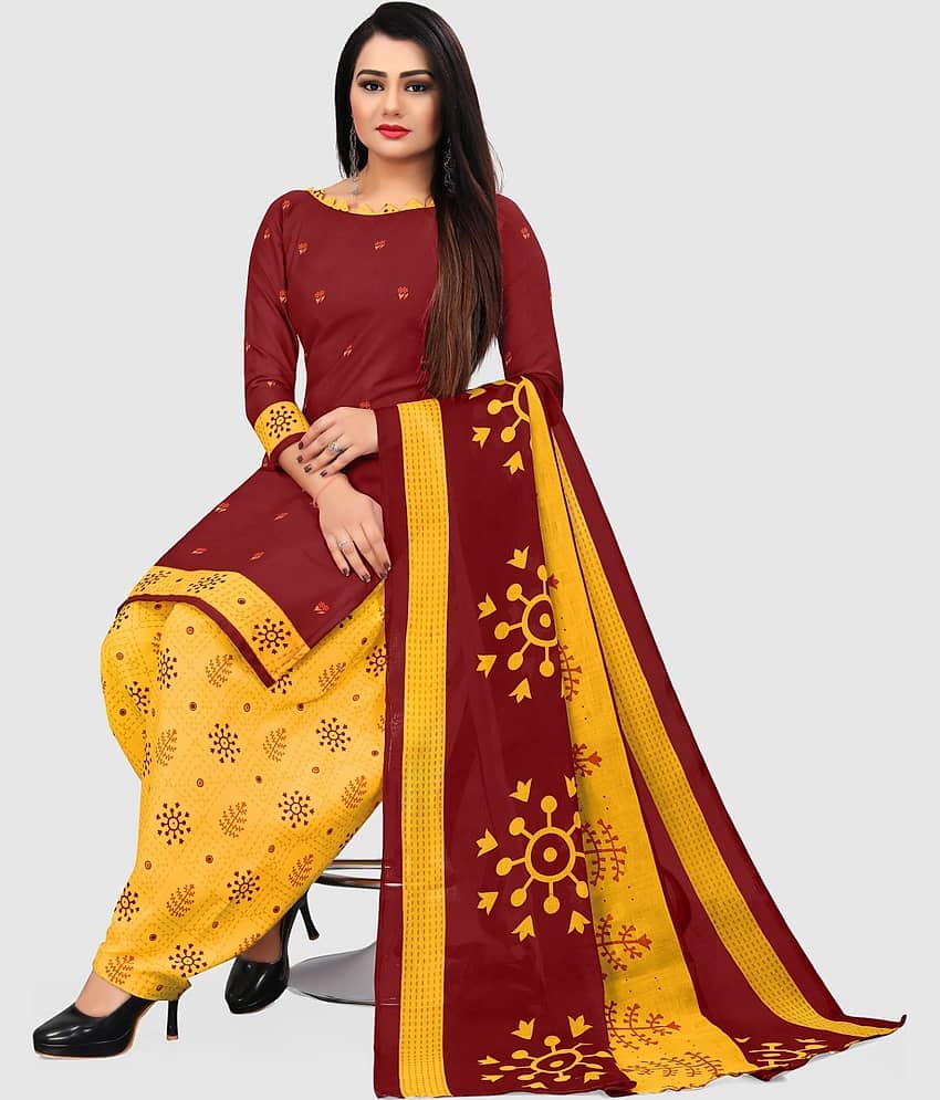 Rajnandini Unstitched Cotton Blend Printed Dress Material - Maroon ( Pack of 1 ) - Unstitched Fabrics | Buy online on ZillyBuy